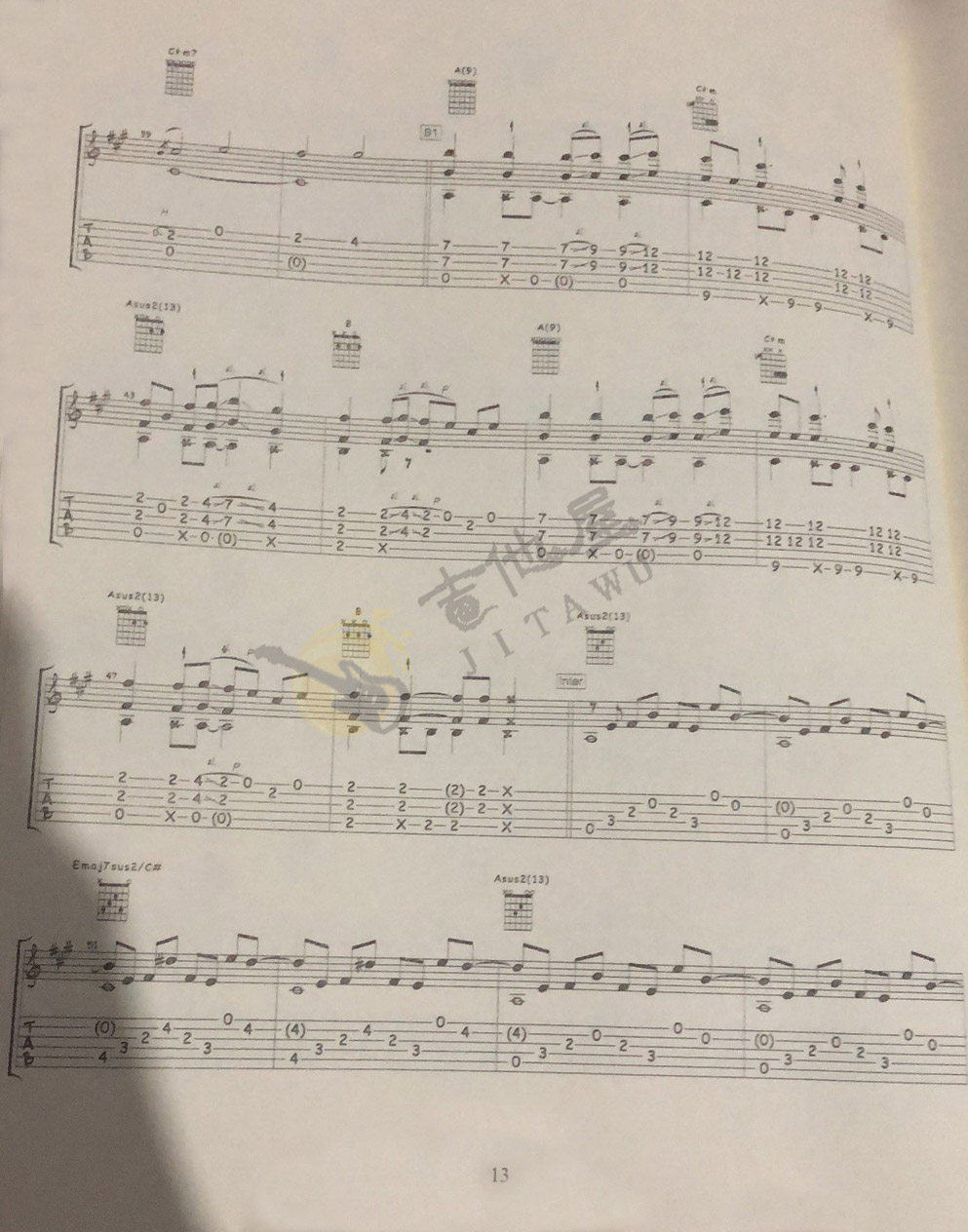 重阳指弹吉他谱预览图