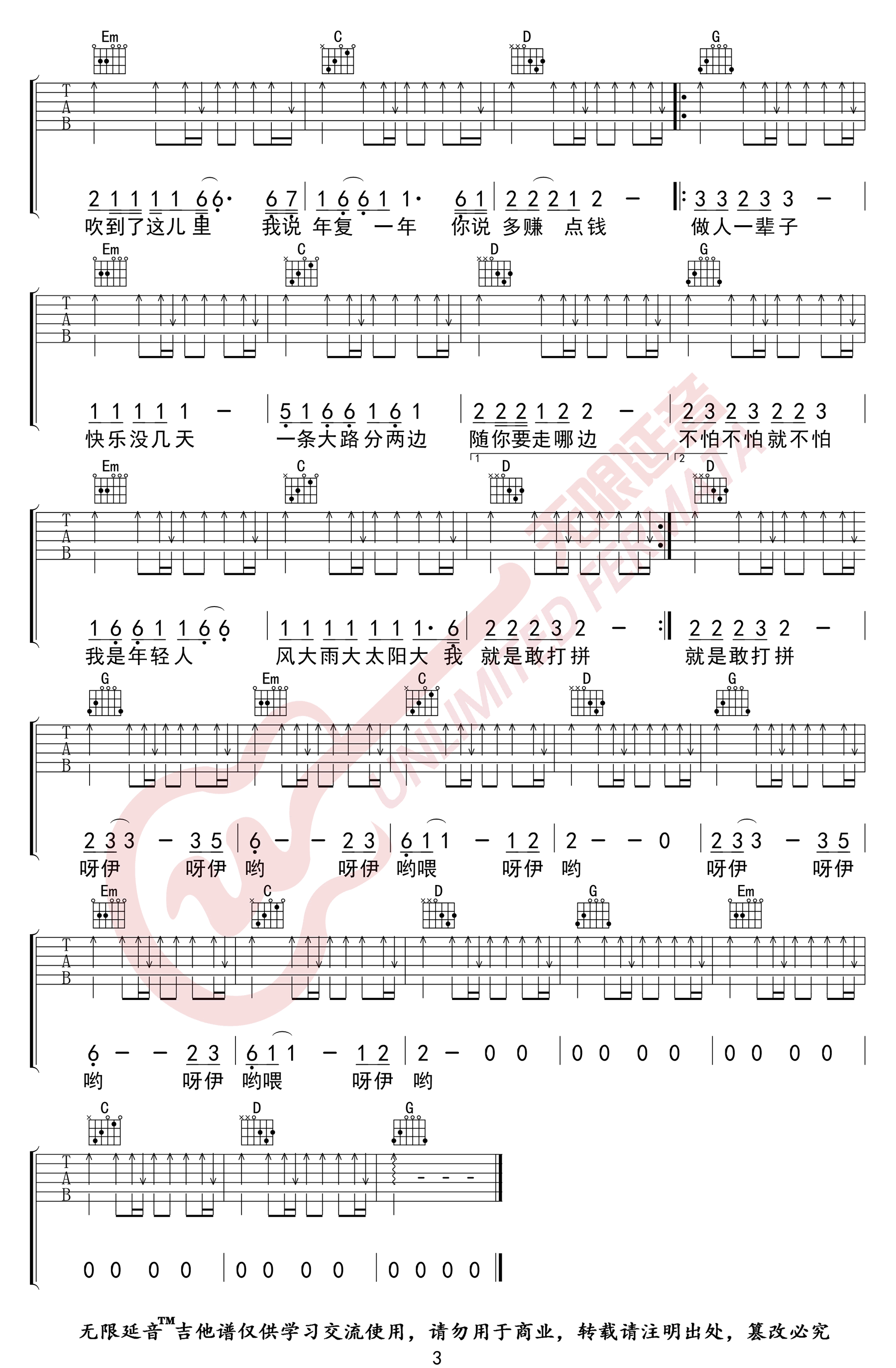 大田后生仔吉他谱预览图