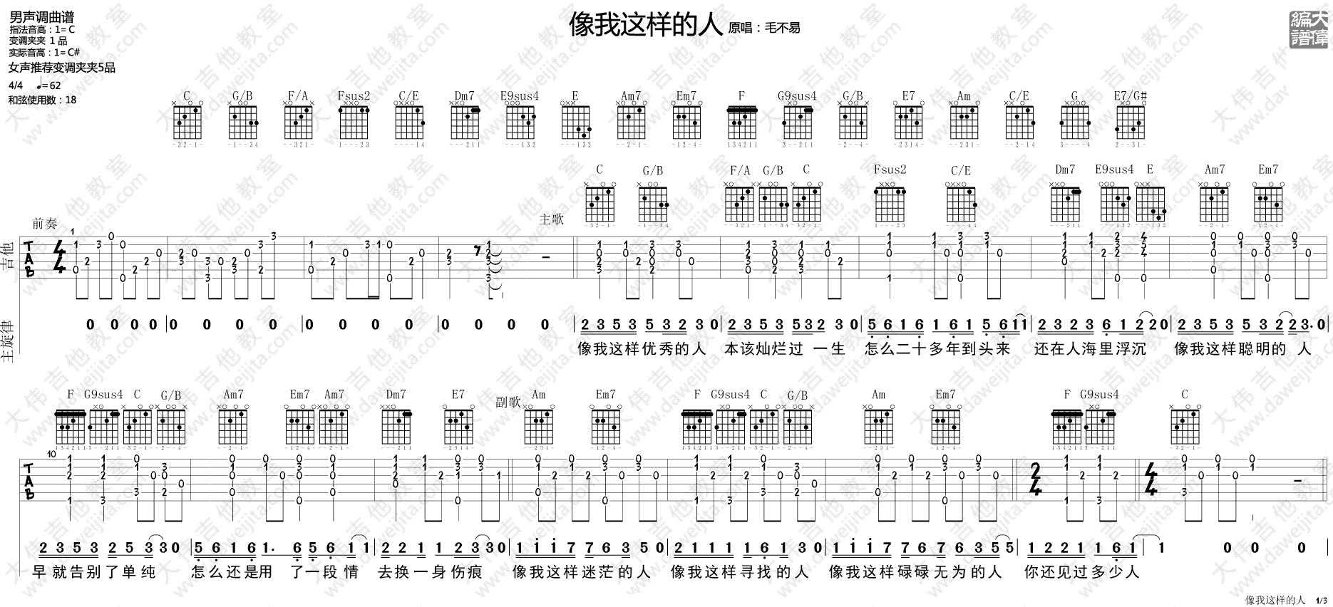像我这样的人吉他谱预览图