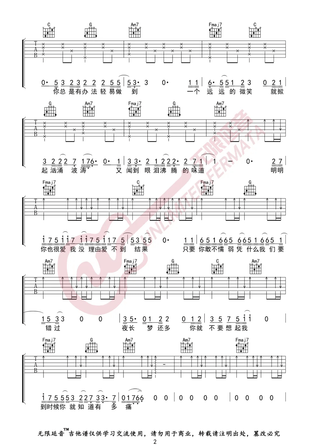 你就不要想起我吉他谱预览图