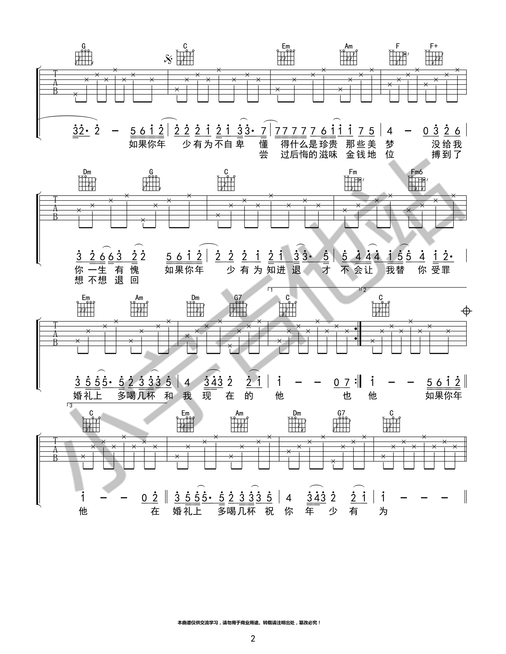 年少有为吉他谱预览图