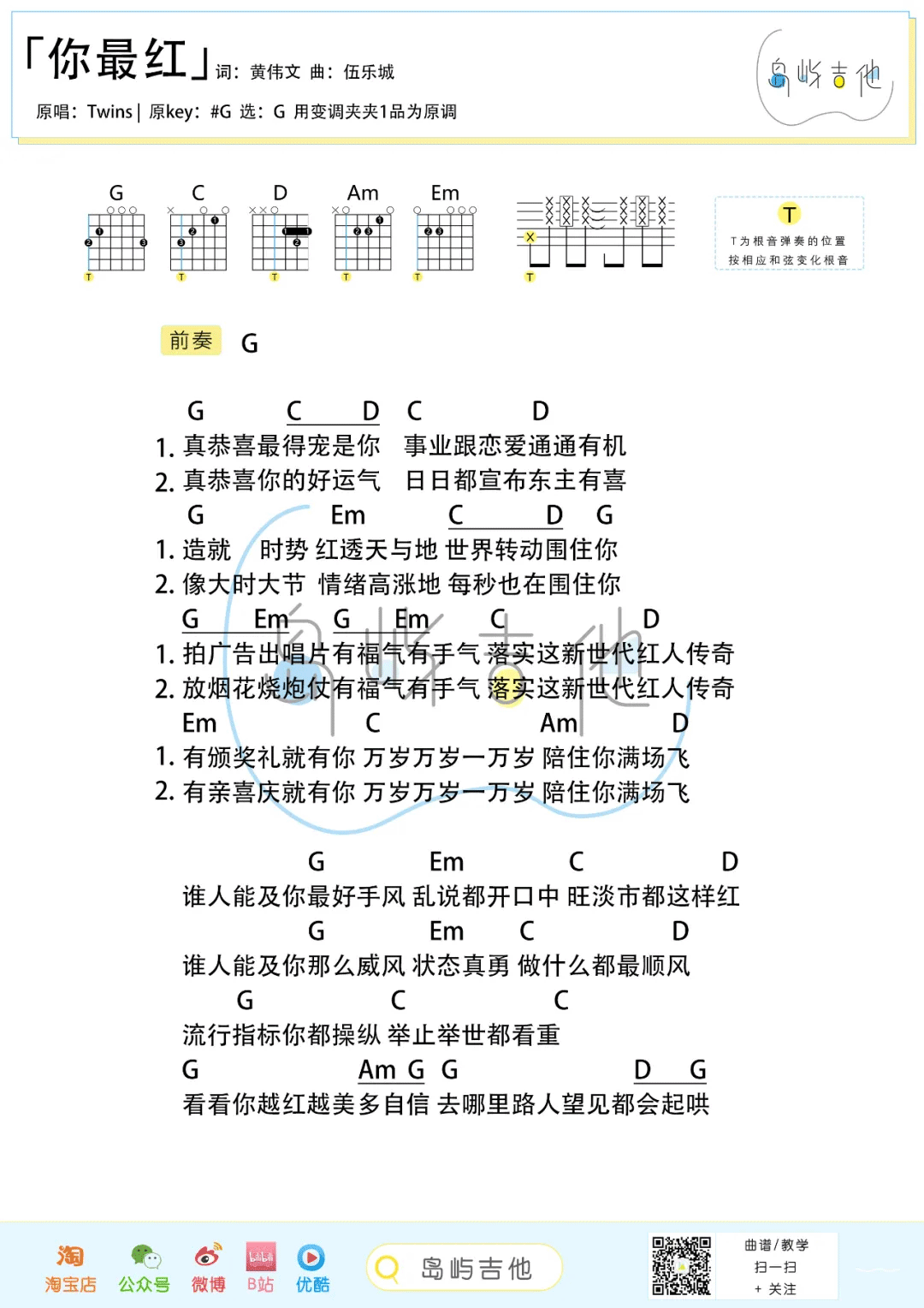 你最红吉他谱预览图