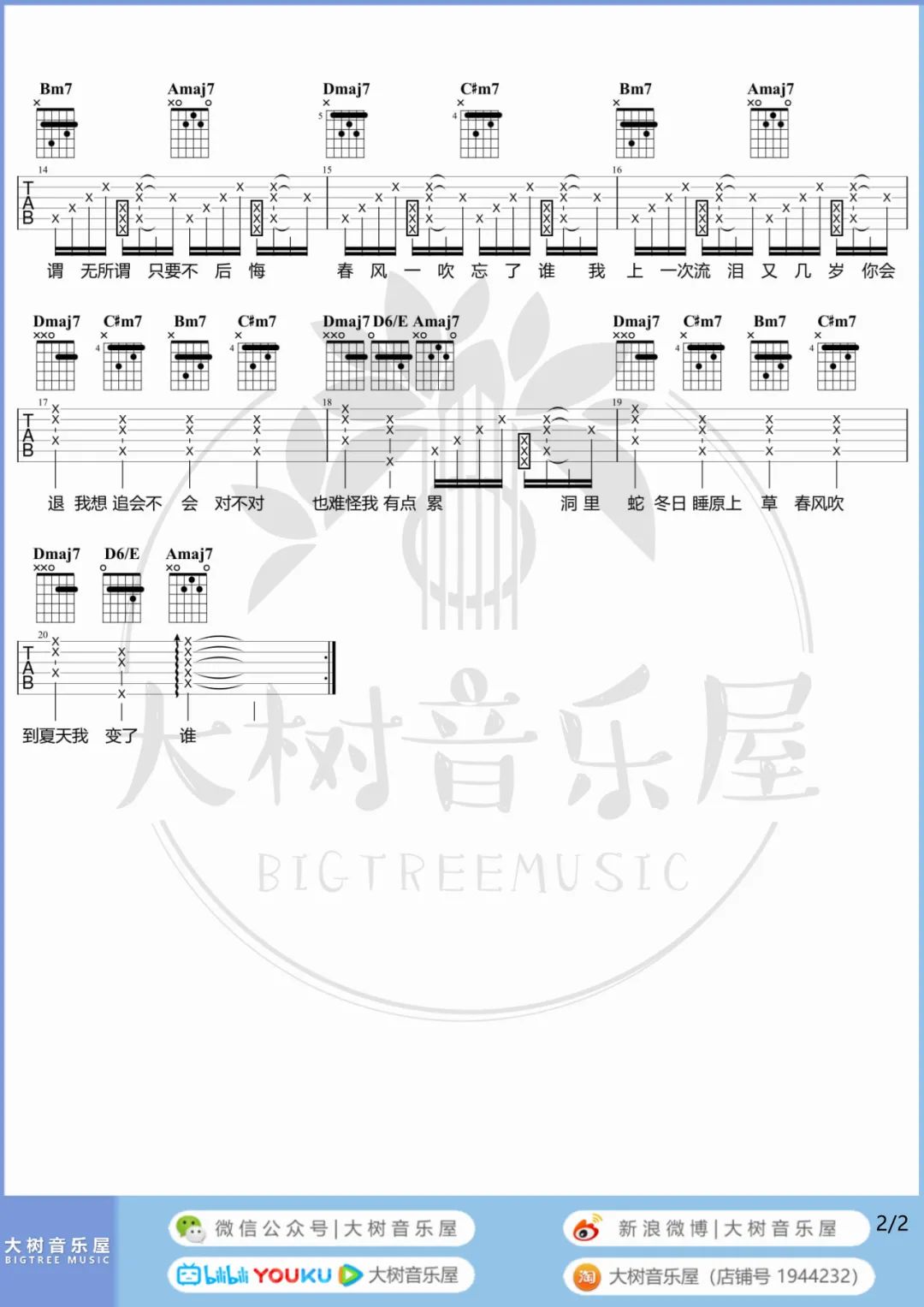 春风吹吉他谱预览图