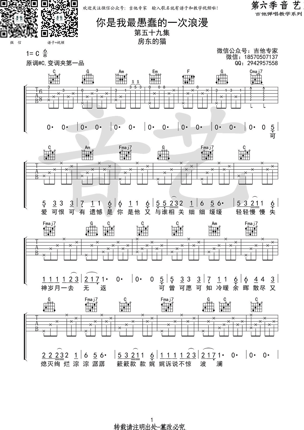 你是我最愚蠢的一次浪漫吉他谱预览图