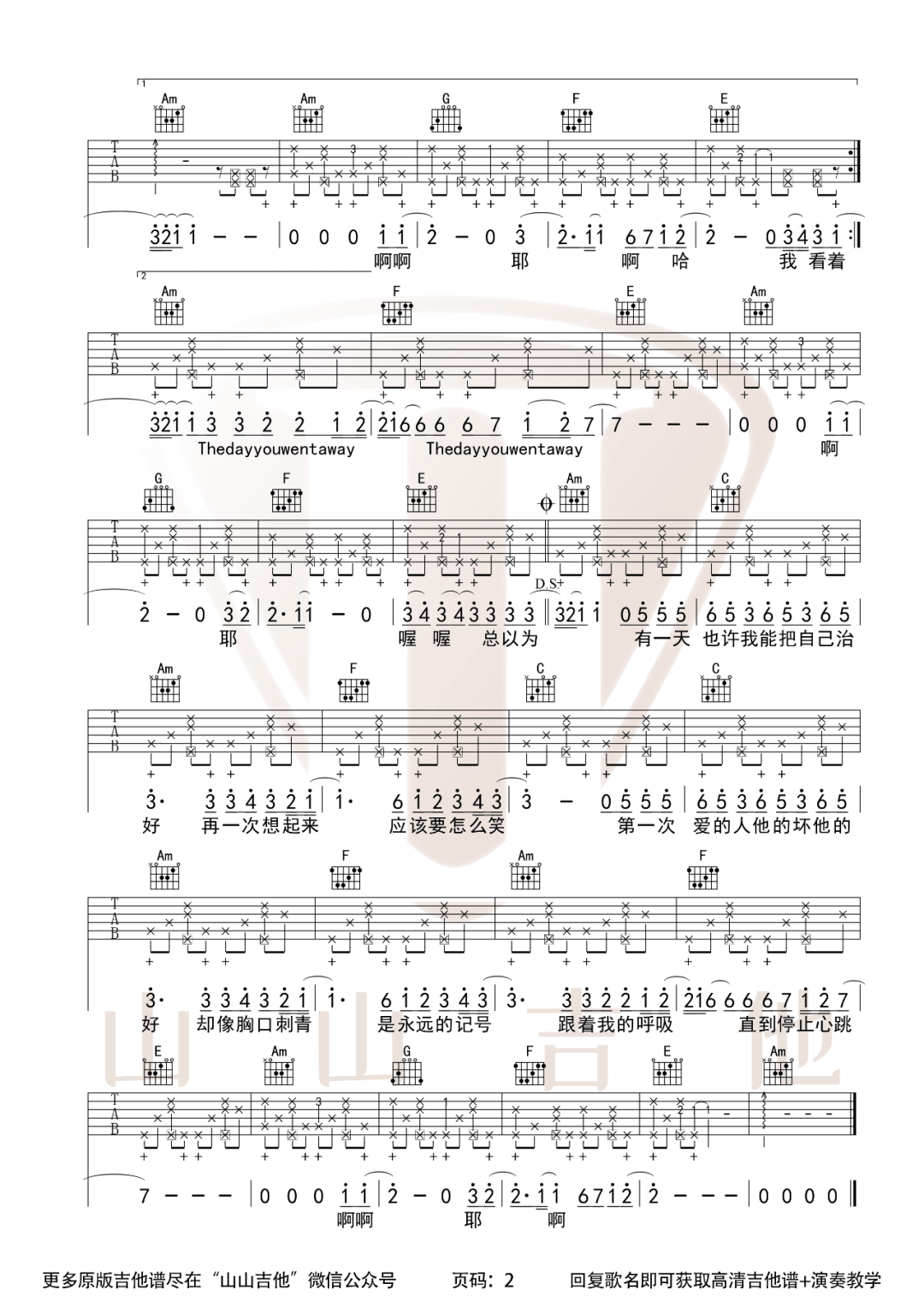 第一次爱的人吉他谱预览图