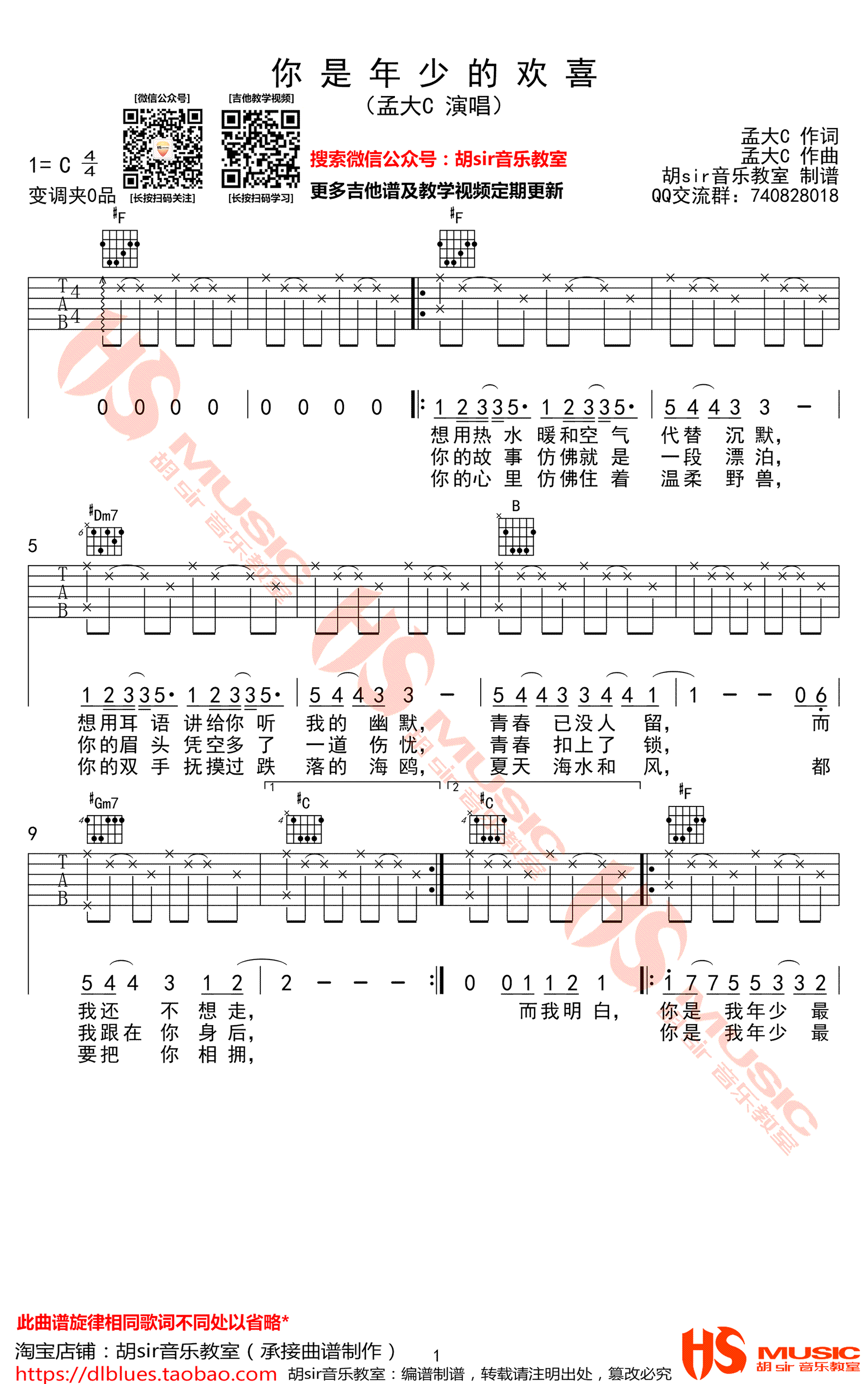 你是年少的欢喜吉他谱预览图