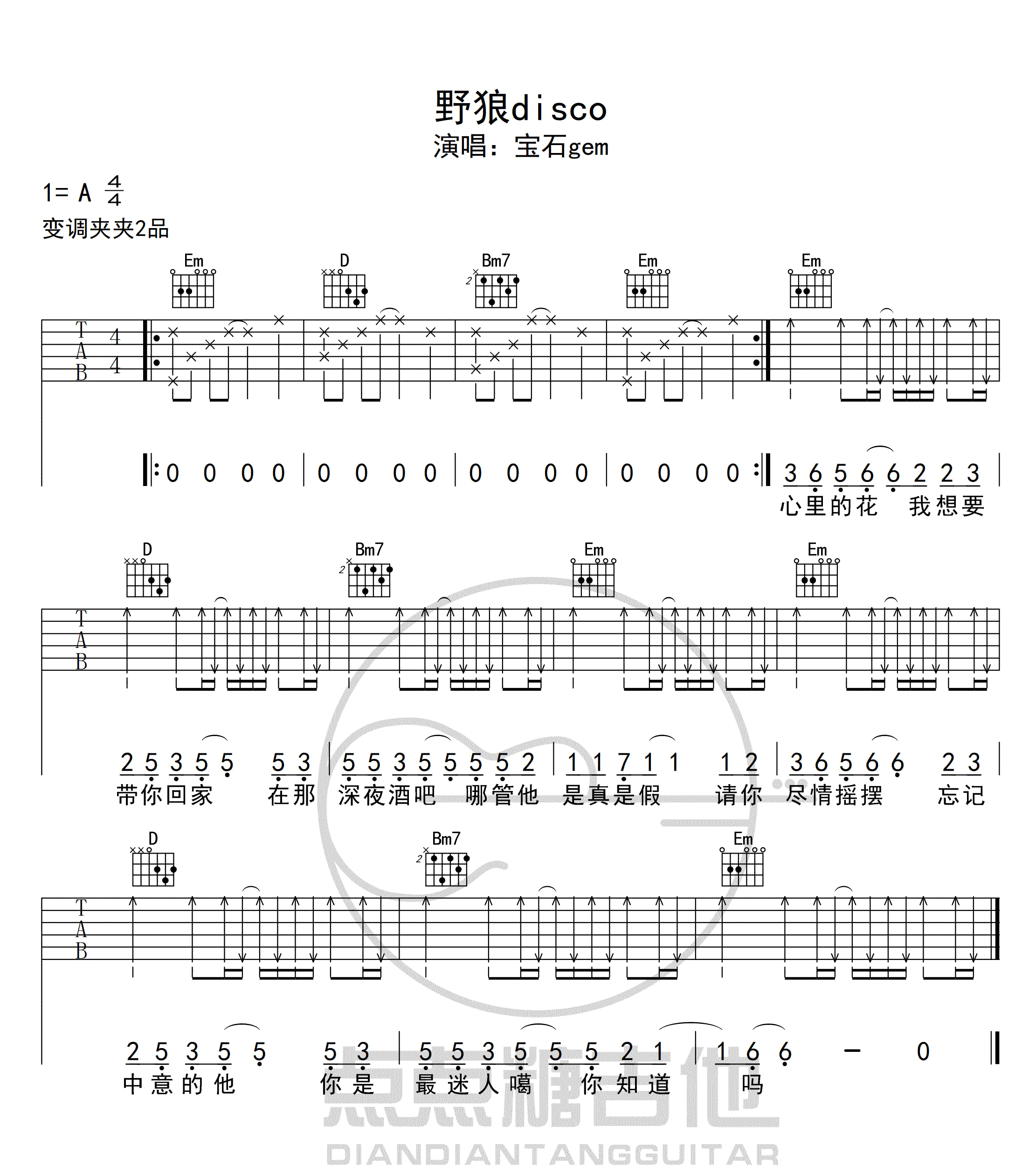 野狼Disco吉他谱预览图