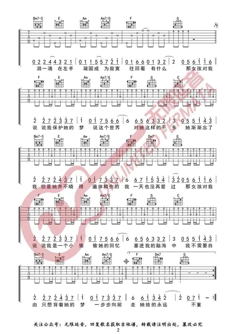 那女孩对我说吉他谱预览图