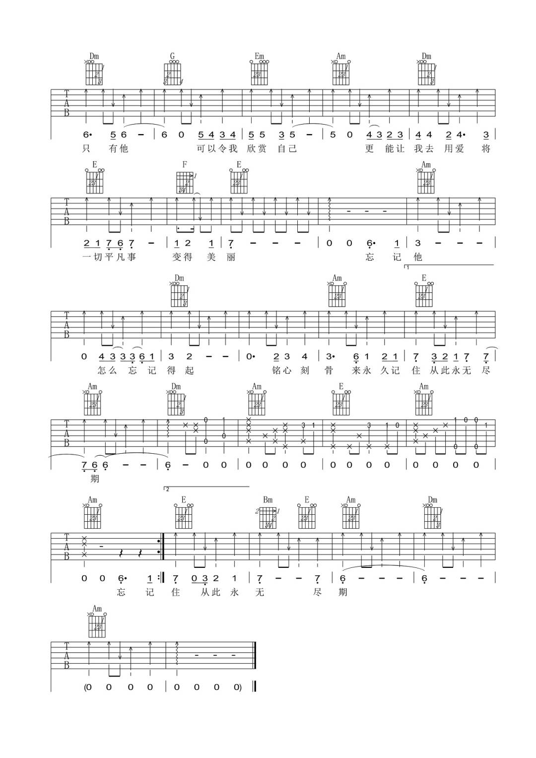 忘记他吉他谱预览图