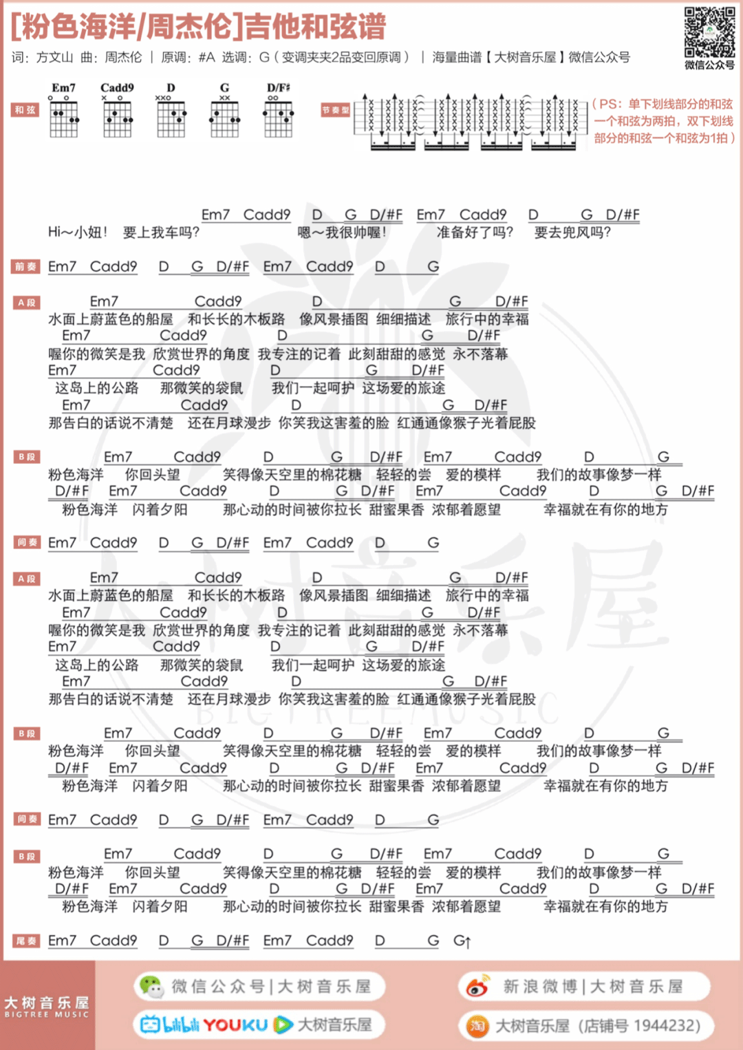粉色海洋吉他谱预览图