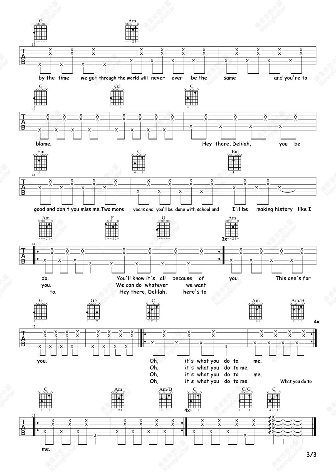 Hey-There-Delilah吉他谱预览图