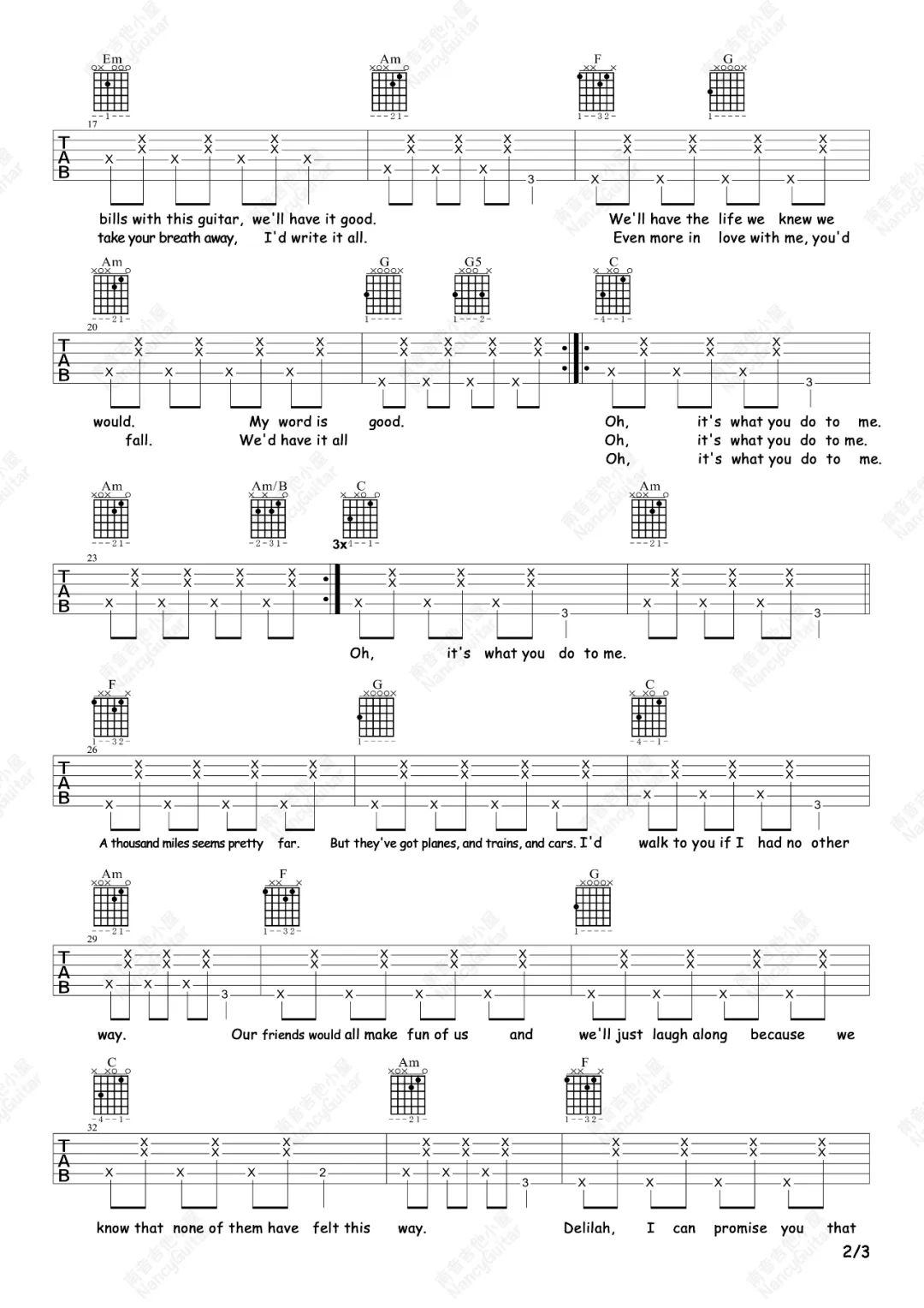 Hey-There-Delilah吉他谱预览图