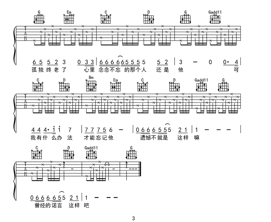 遗憾吉他谱预览图