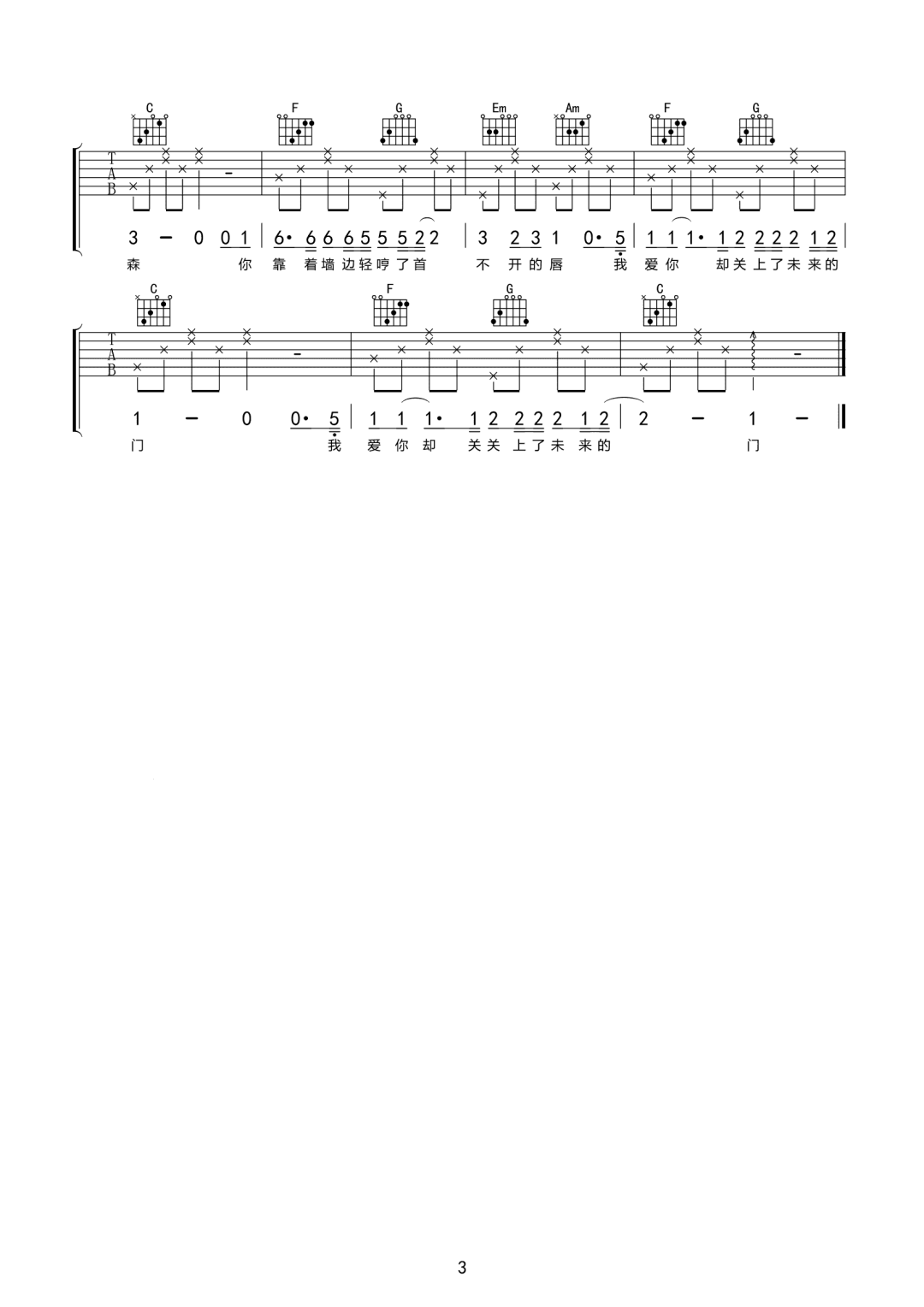 这个世界不会好吉他谱预览图