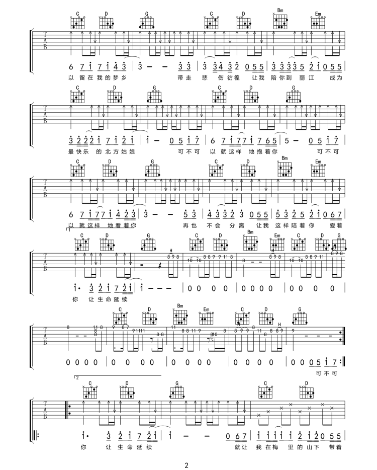 我的北方姑娘吉他谱预览图