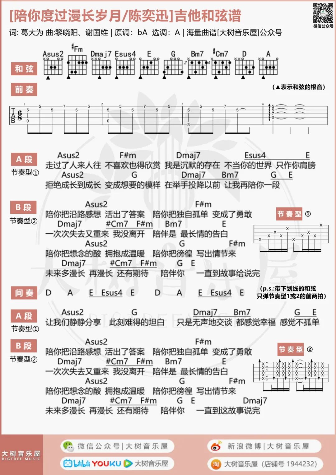 陪你度过漫长岁月吉他谱预览图
