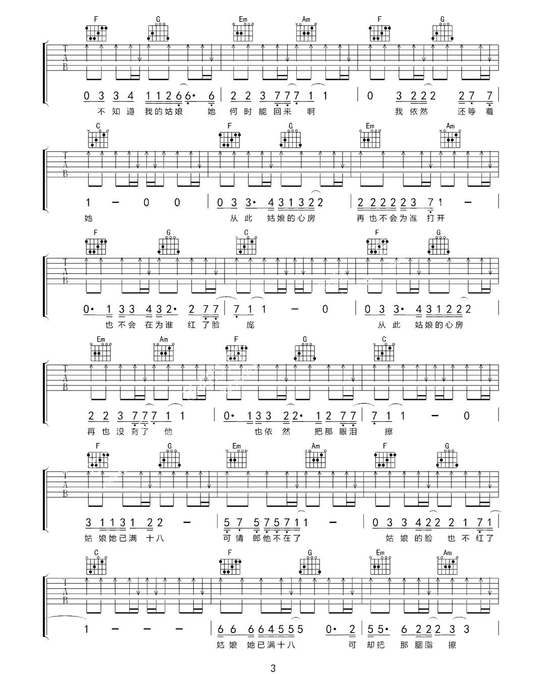 胭脂粉吉他谱预览图