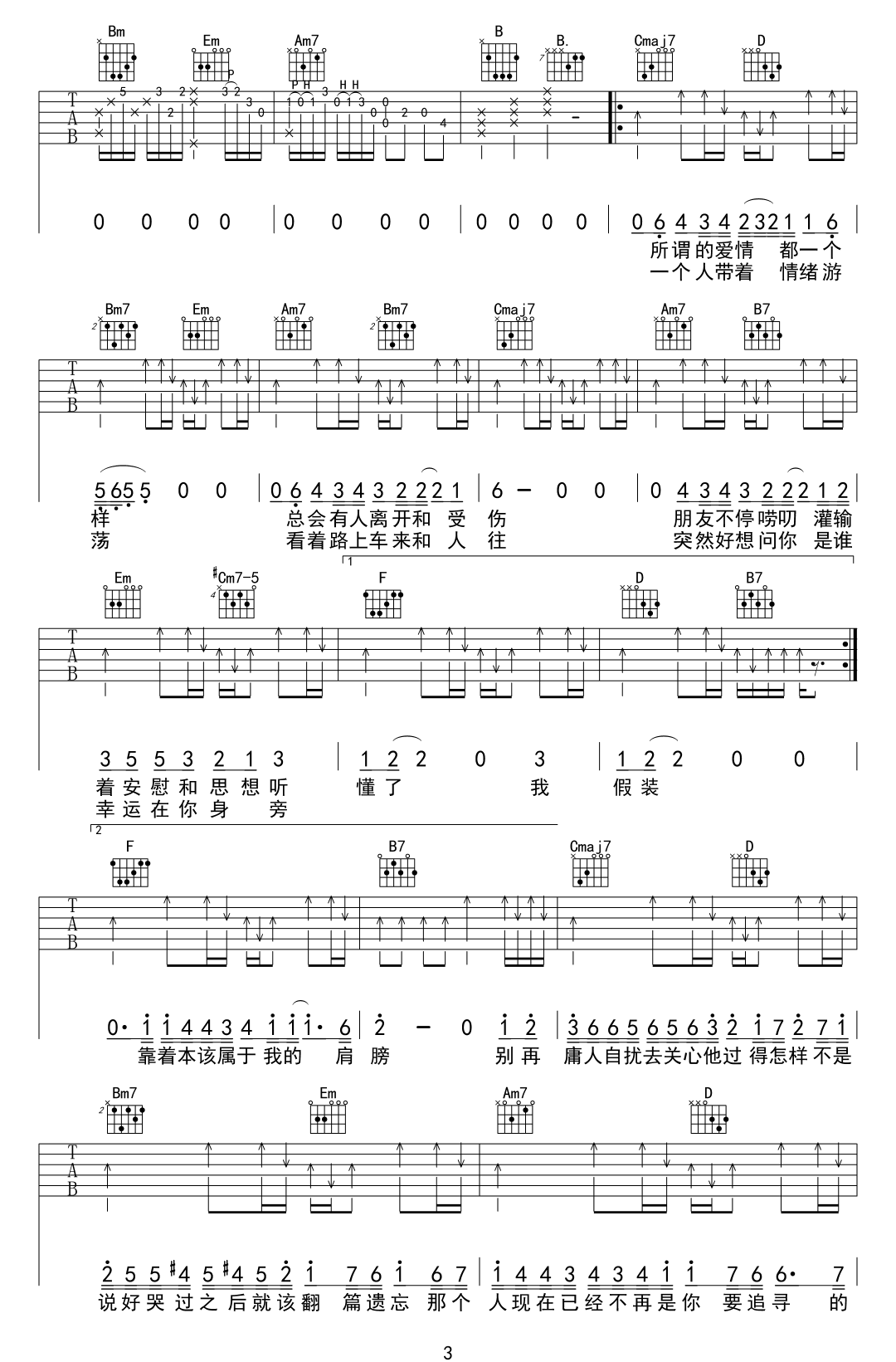 庸人自扰吉他谱预览图