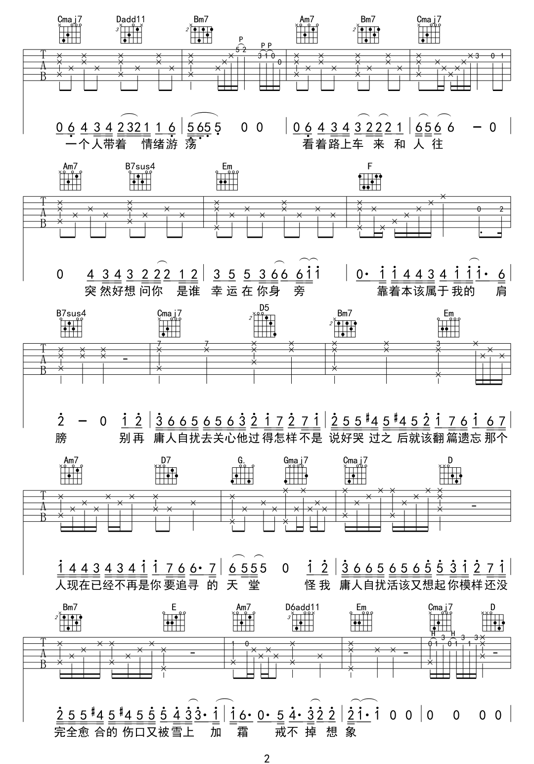 庸人自扰吉他谱预览图