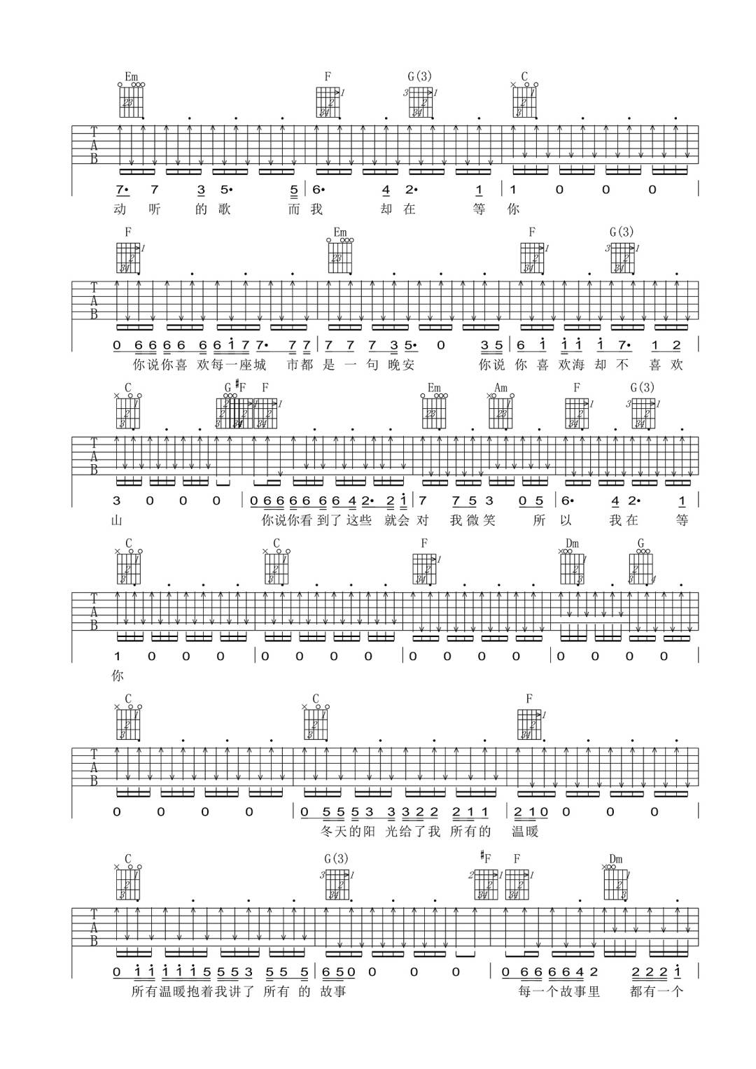 你喜欢海却不喜欢山吉他谱预览图