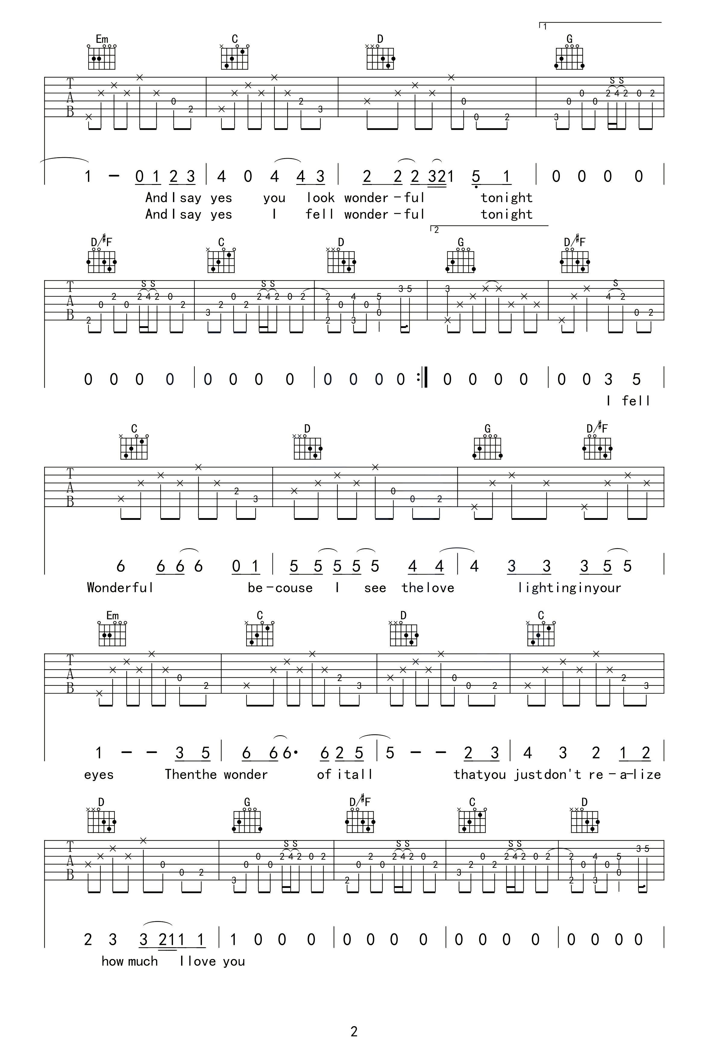Wonderful-Tonight吉他谱预览图
