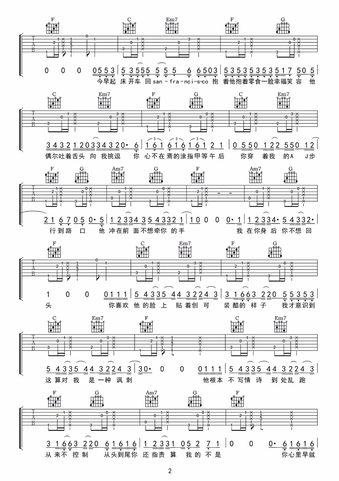 鲨鱼吉他谱预览图