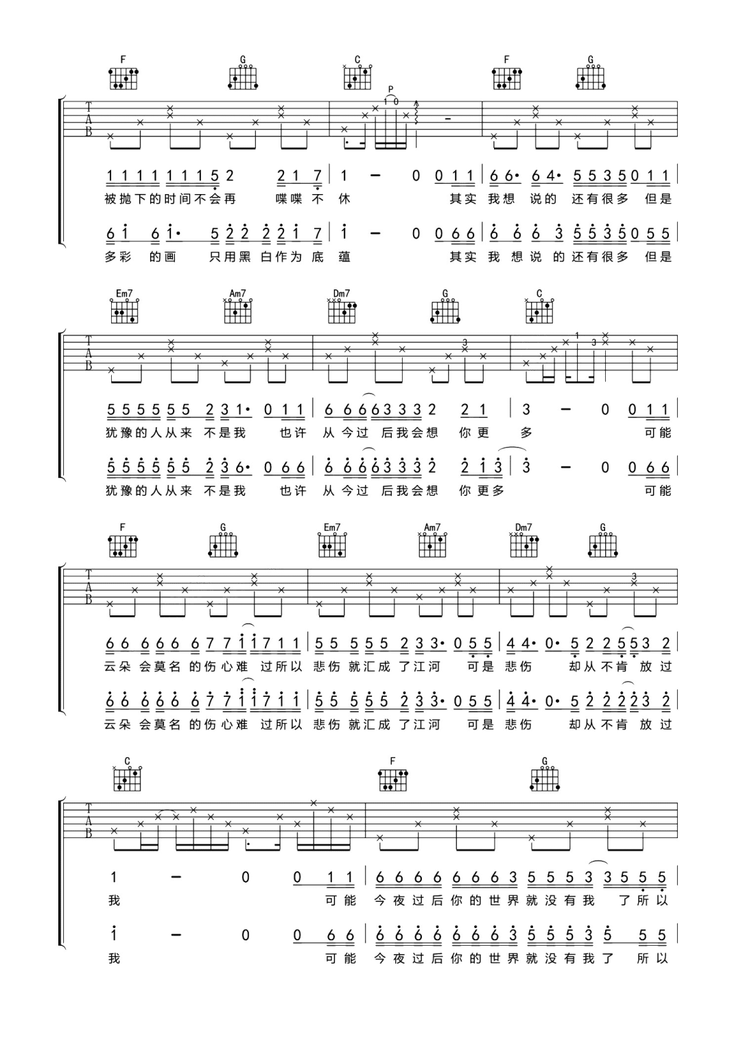其实我想说的还有很多吉他谱预览图