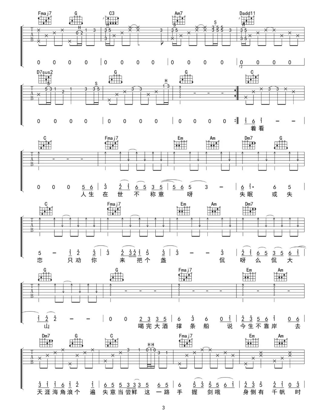 人间不值得吉他谱预览图