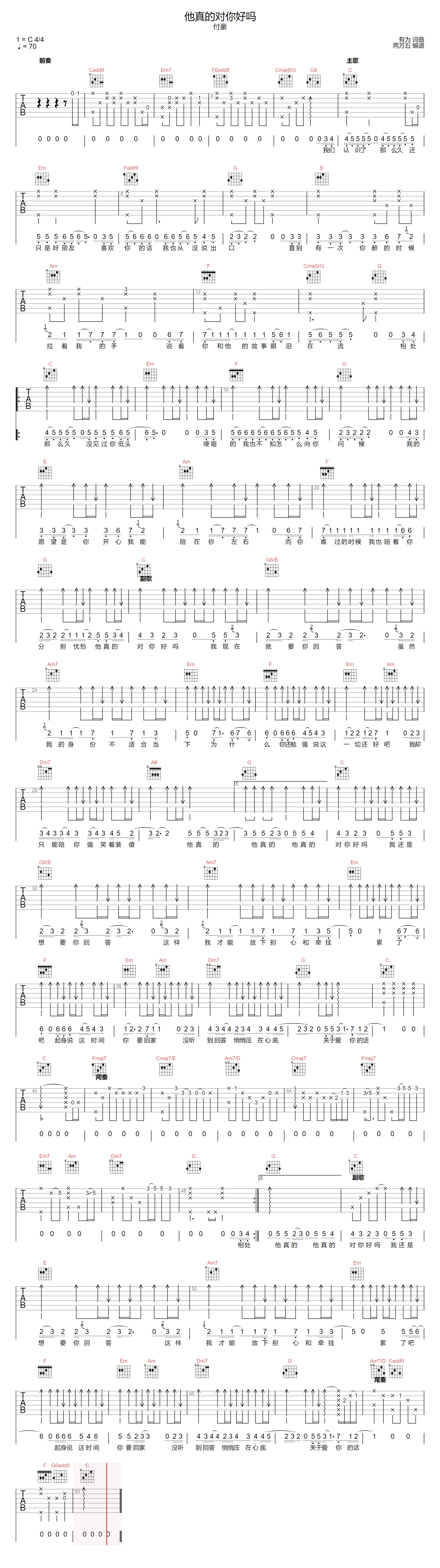 他真的对你好吗吉他谱预览图