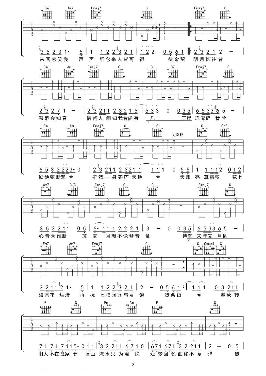 知我吉他谱预览图