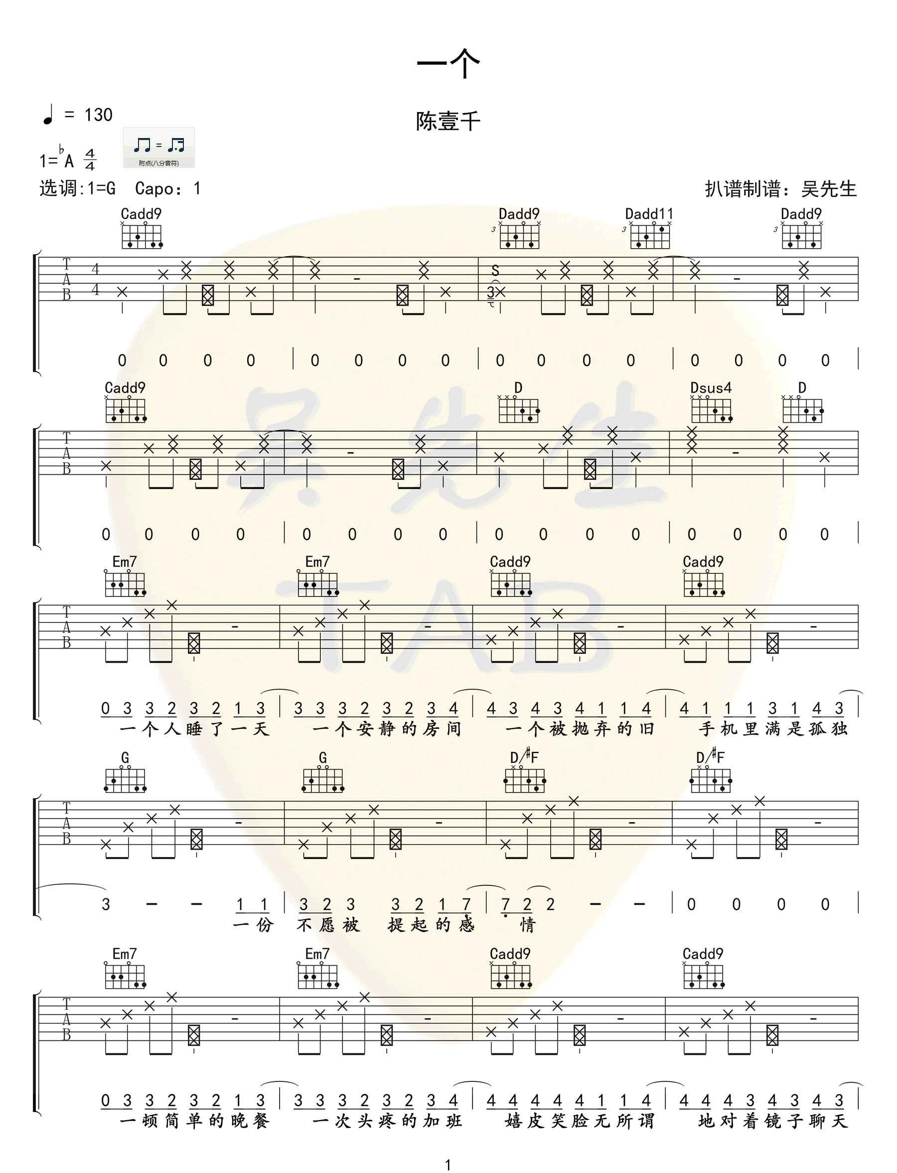 一个吉他谱预览图