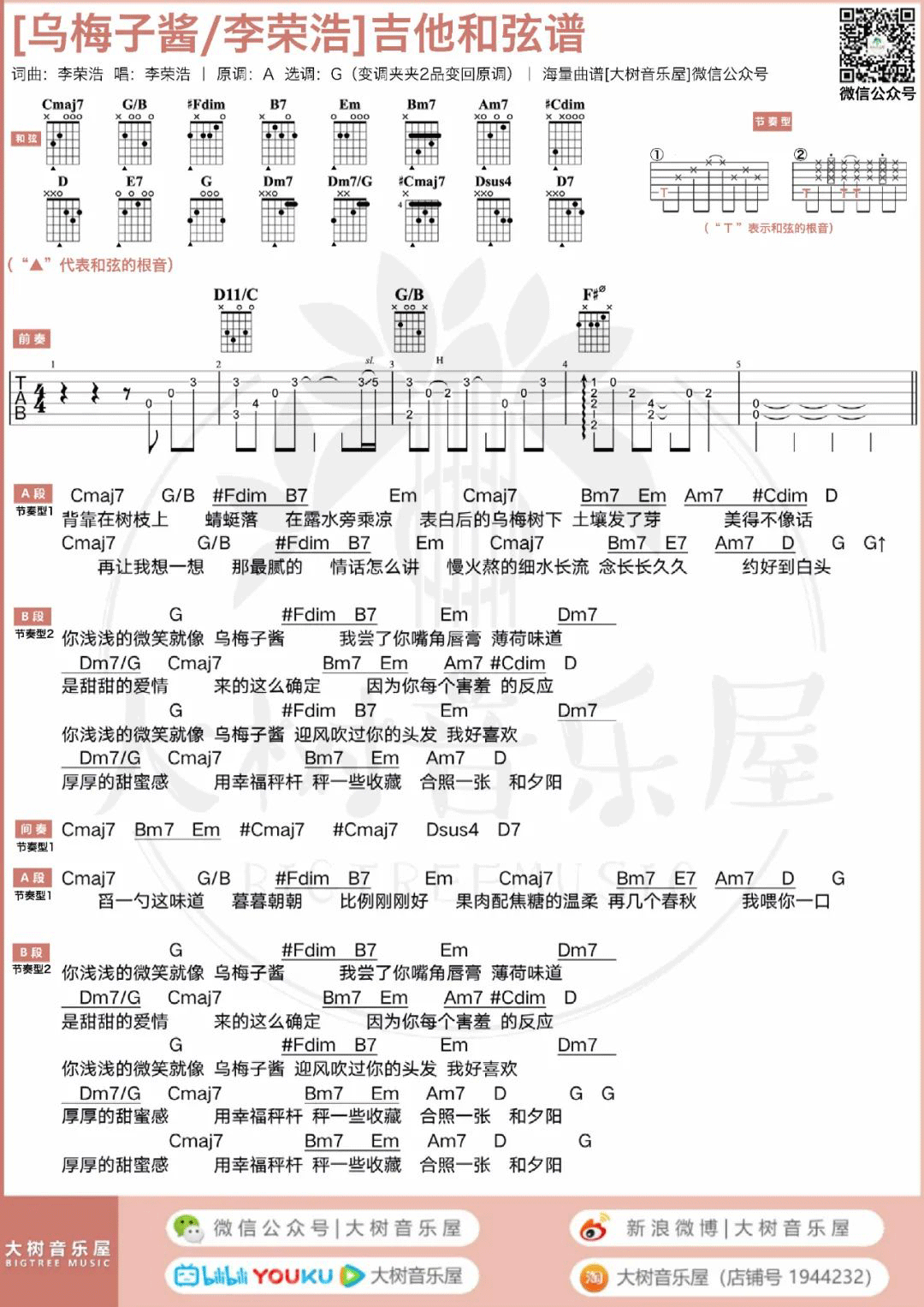 乌梅子酱吉他谱预览图