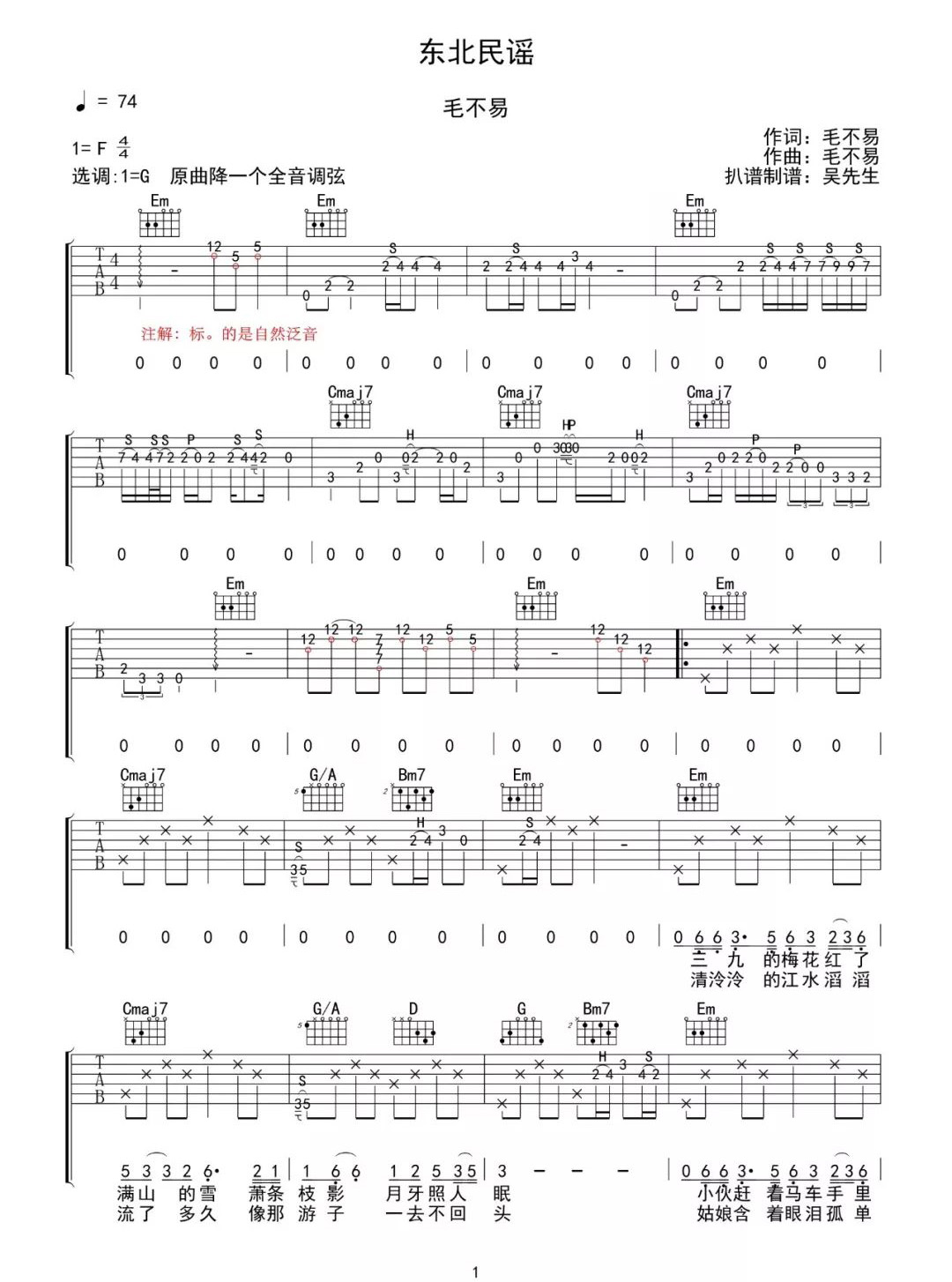 东北民谣吉他谱预览图