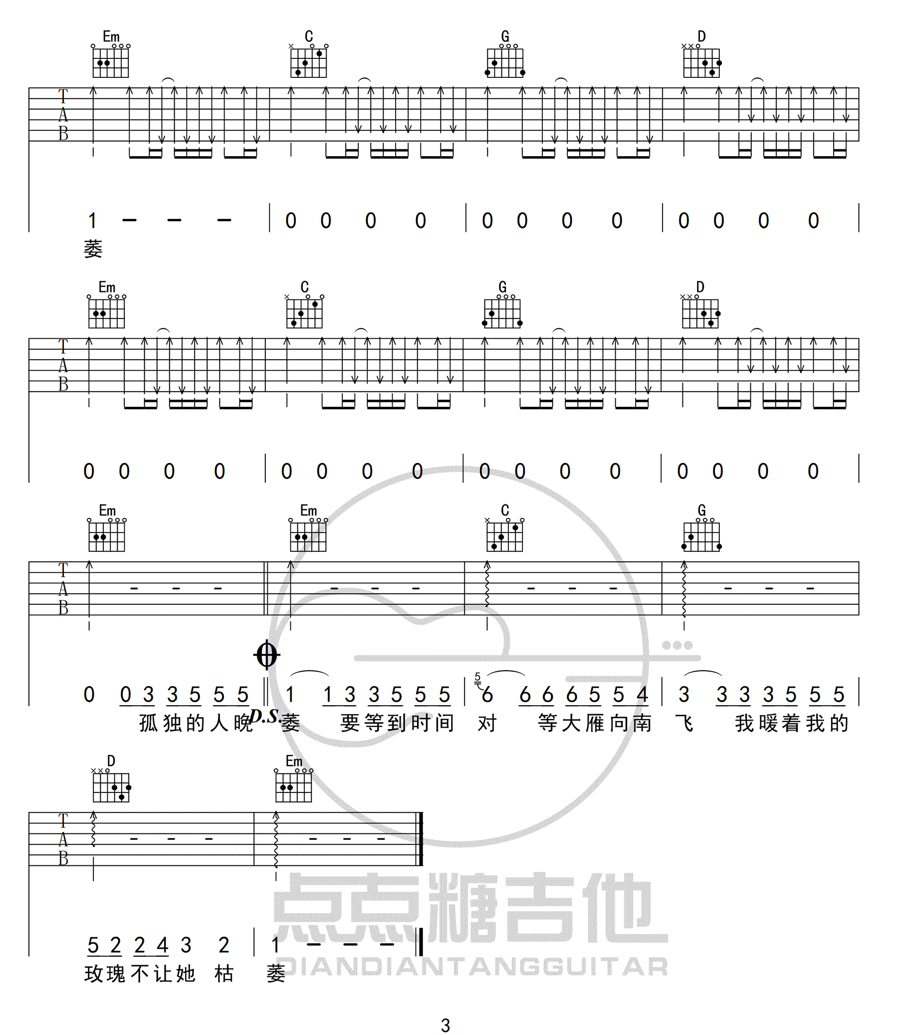 孤芳自赏吉他谱预览图