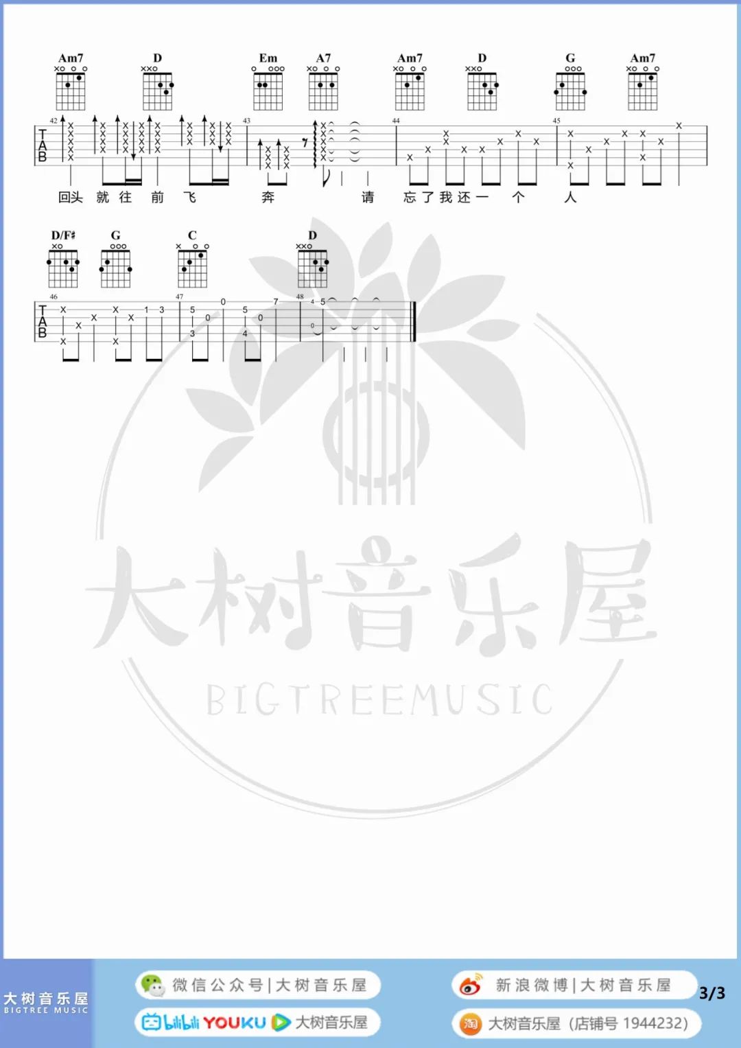 我不愿让你一个人吉他谱预览图