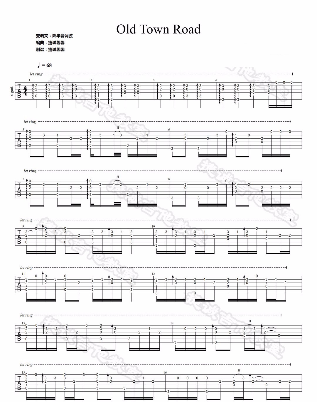 Old-Town-Road指弹吉他谱预览图