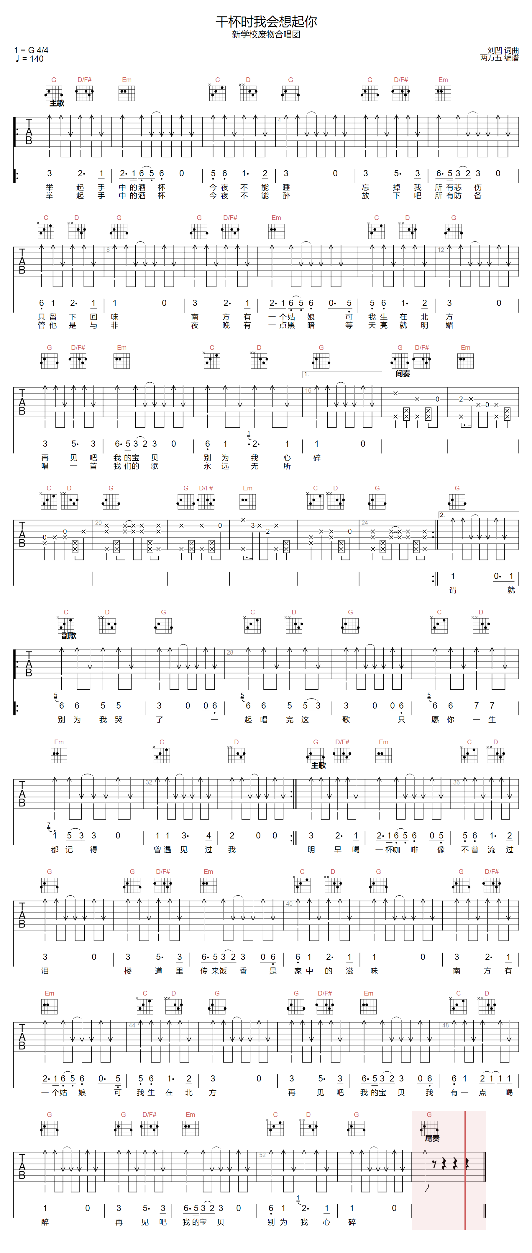 干杯时我会想起你吉他谱预览图