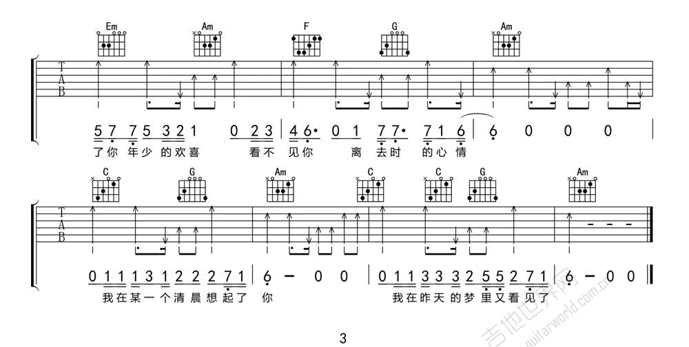 我在昨天的梦里又看见了你吉他谱预览图