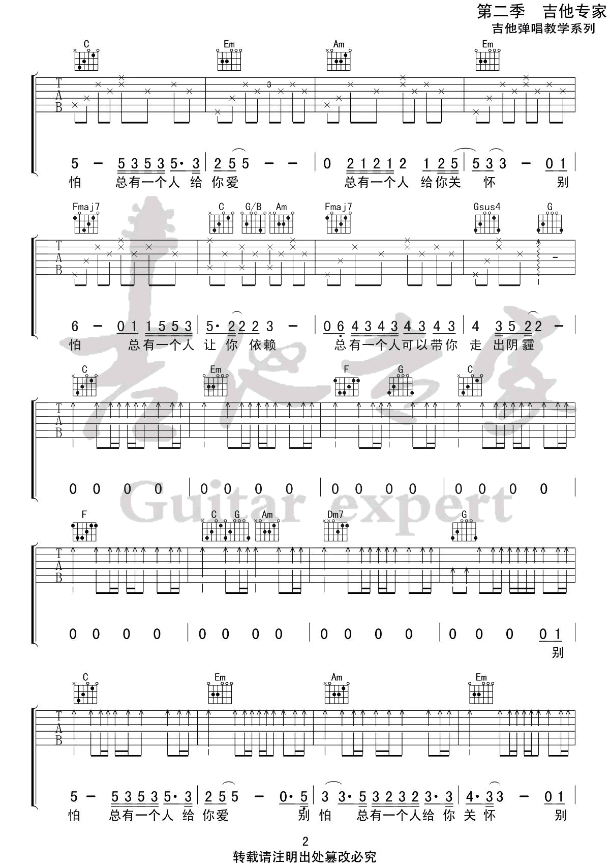 别怕我在吉他谱预览图