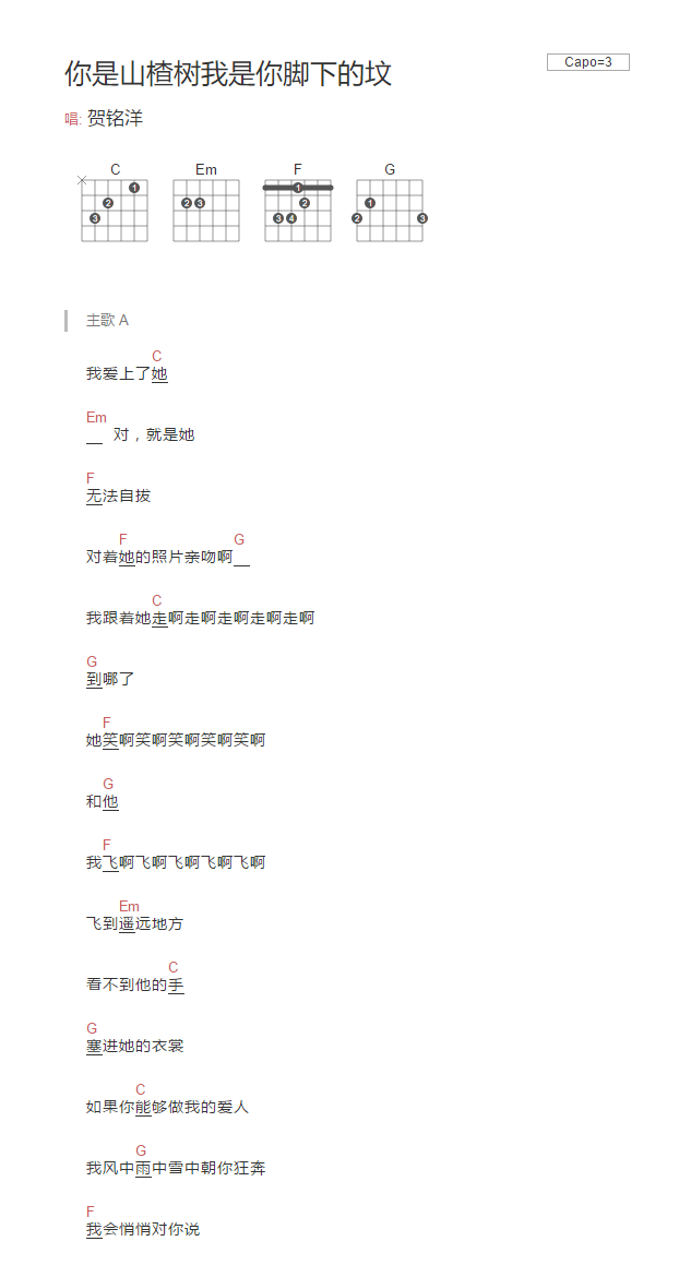 你是山楂树我是你脚下的坟吉他谱预览图