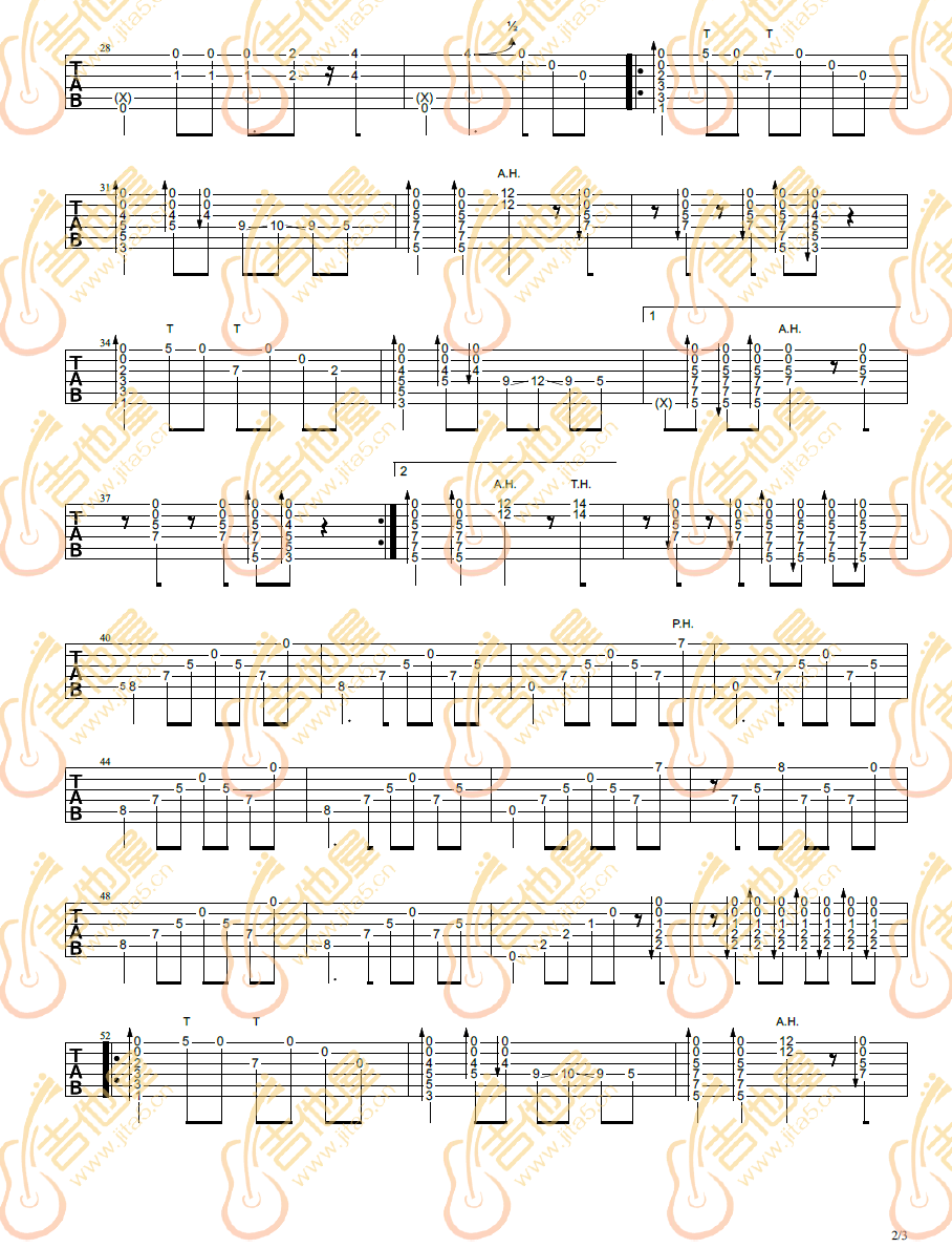 太阳花指弹吉他谱预览图