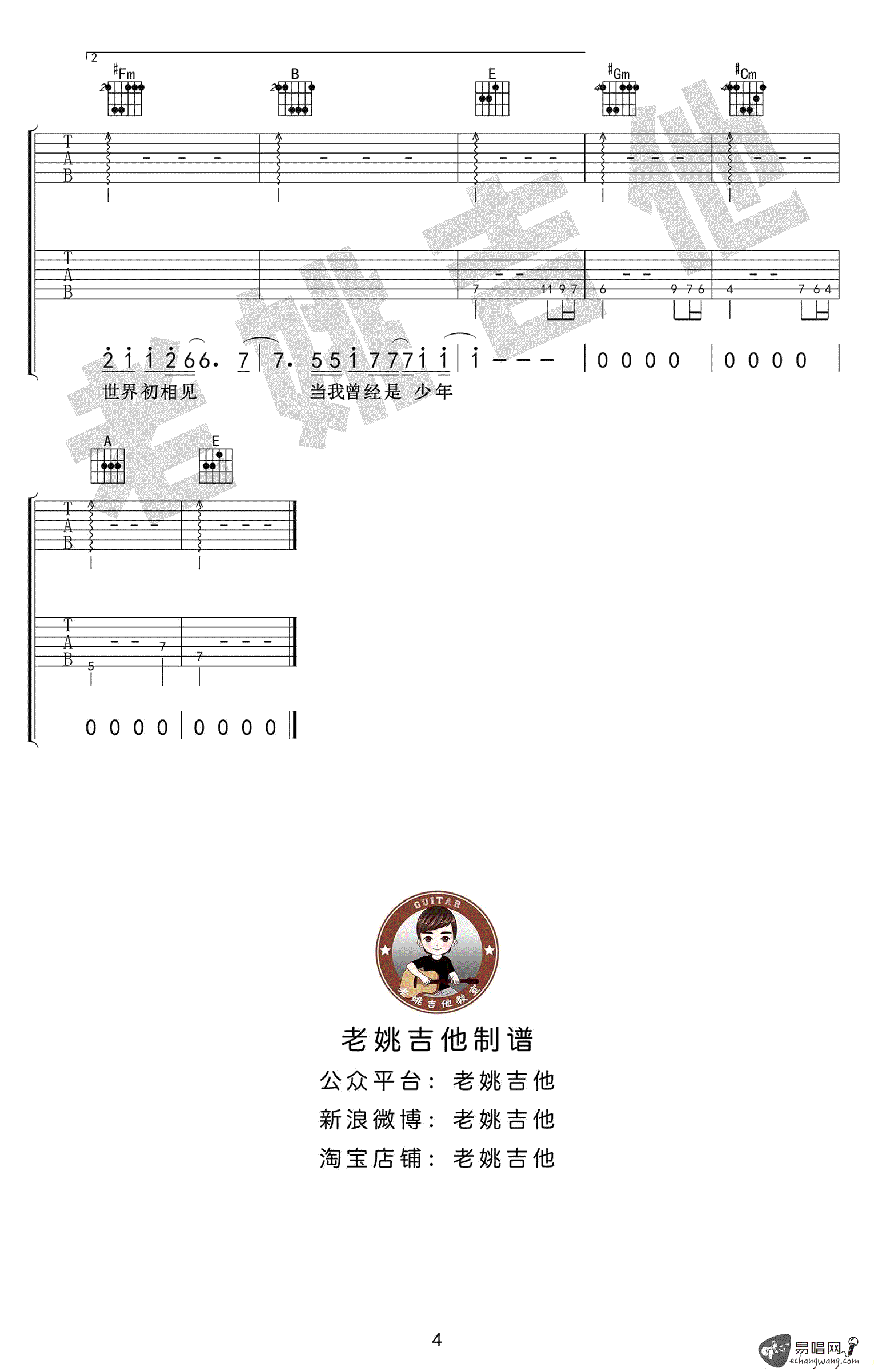 你曾是少年吉他谱预览图