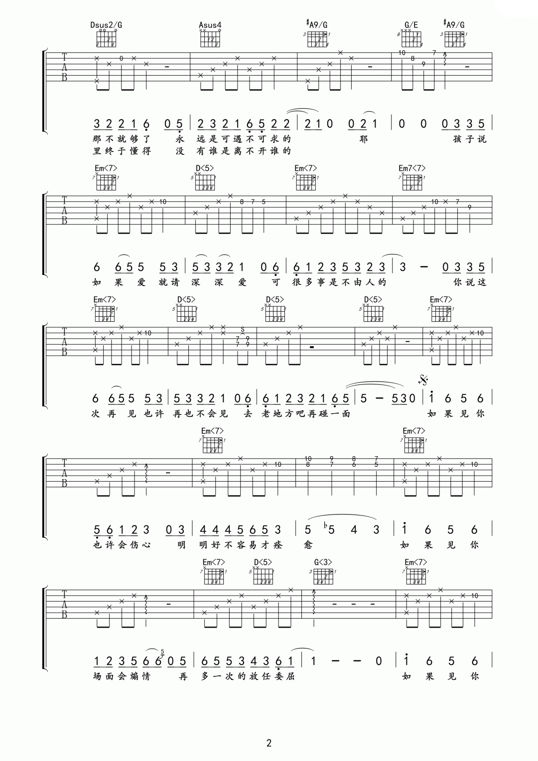 不煽情吉他谱预览图