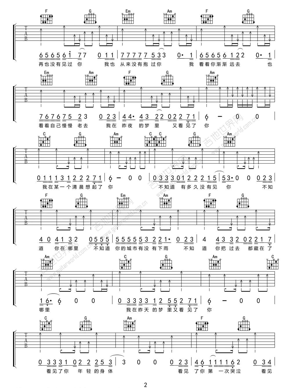 我在昨天的梦里又看见了你吉他谱预览图