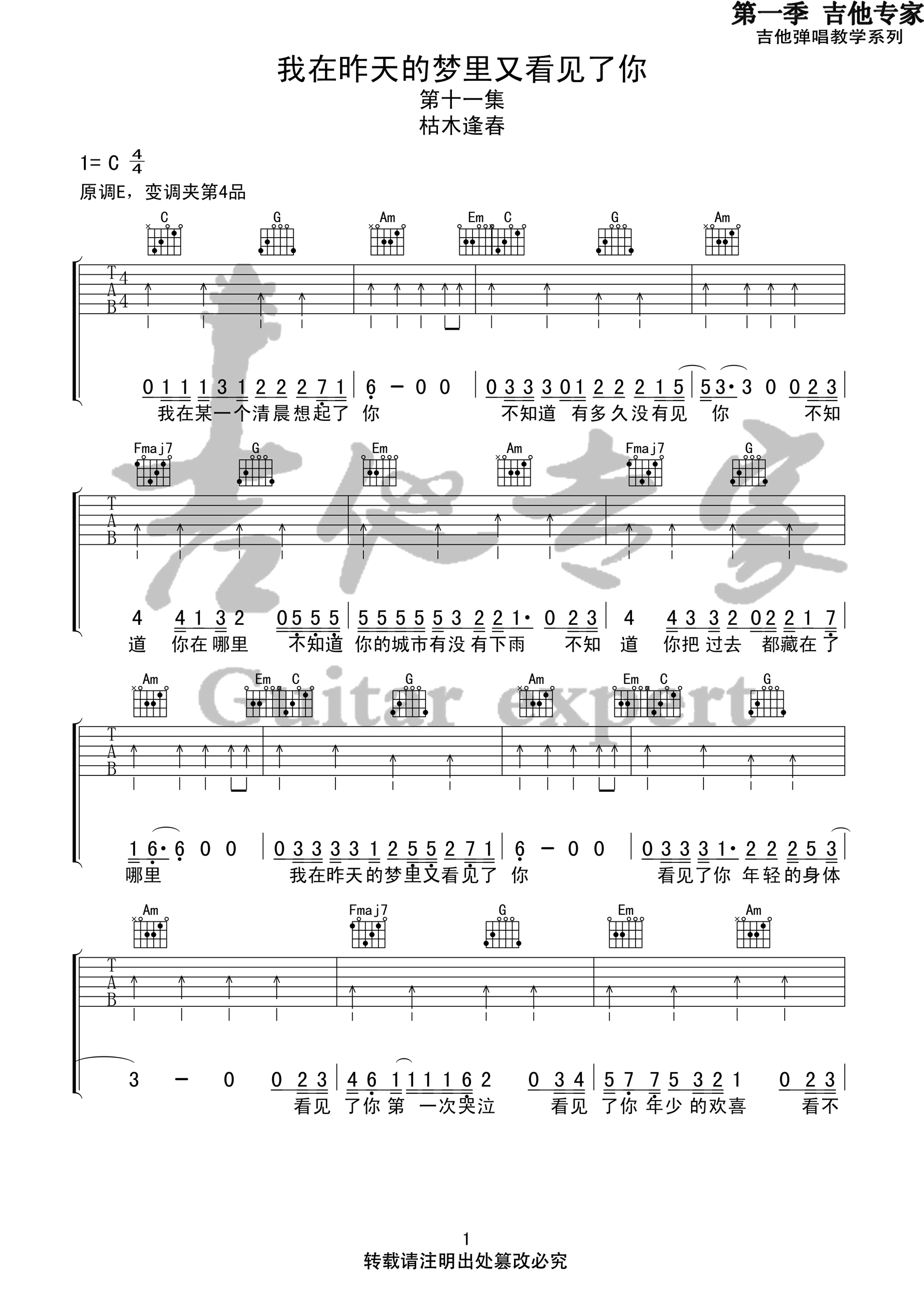 我在昨天的梦里又看见了你吉他谱预览图