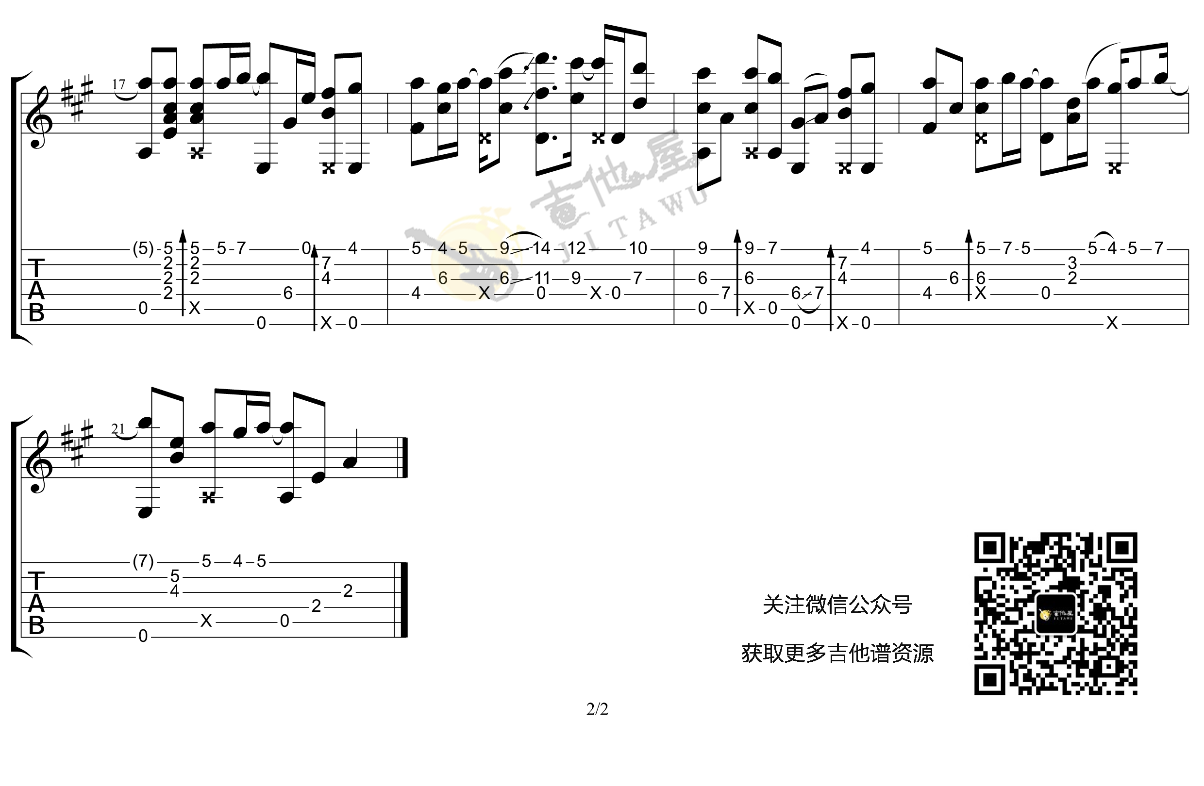 平凡之路指弹吉他谱预览图
