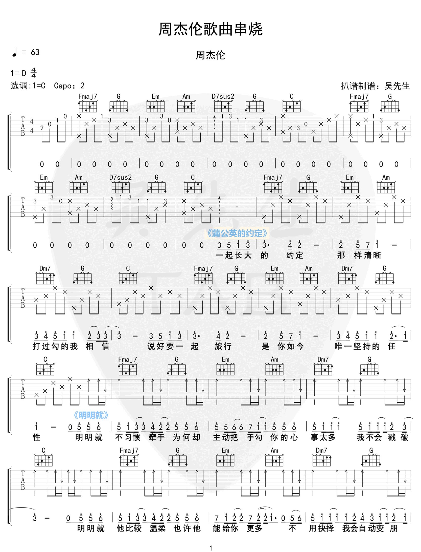 歌曲串烧吉他谱预览图