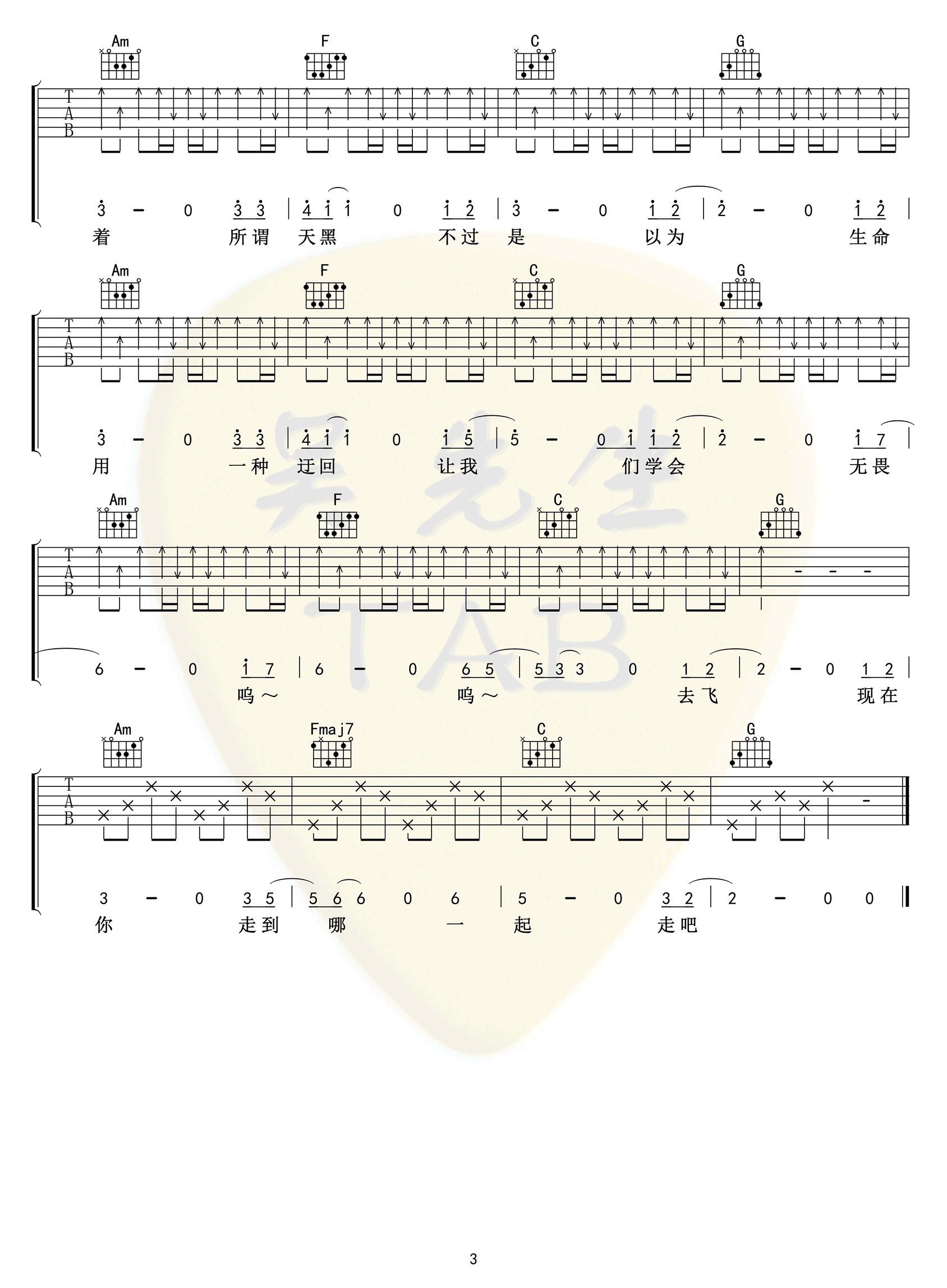无畏吉他谱预览图