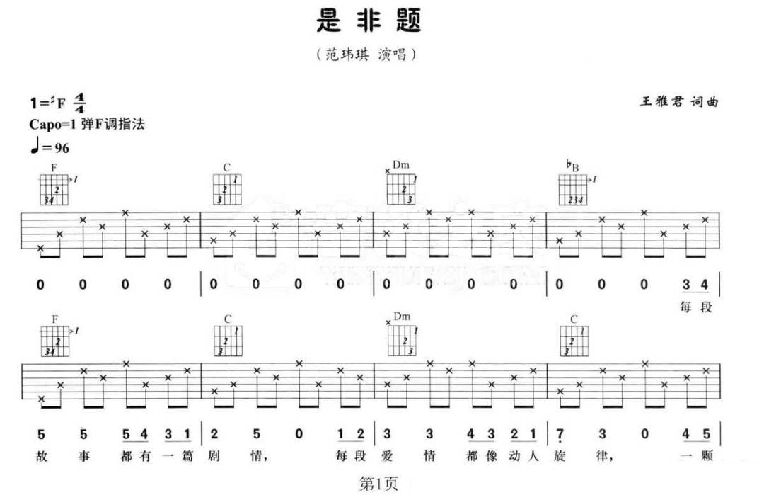 是非题吉他谱预览图