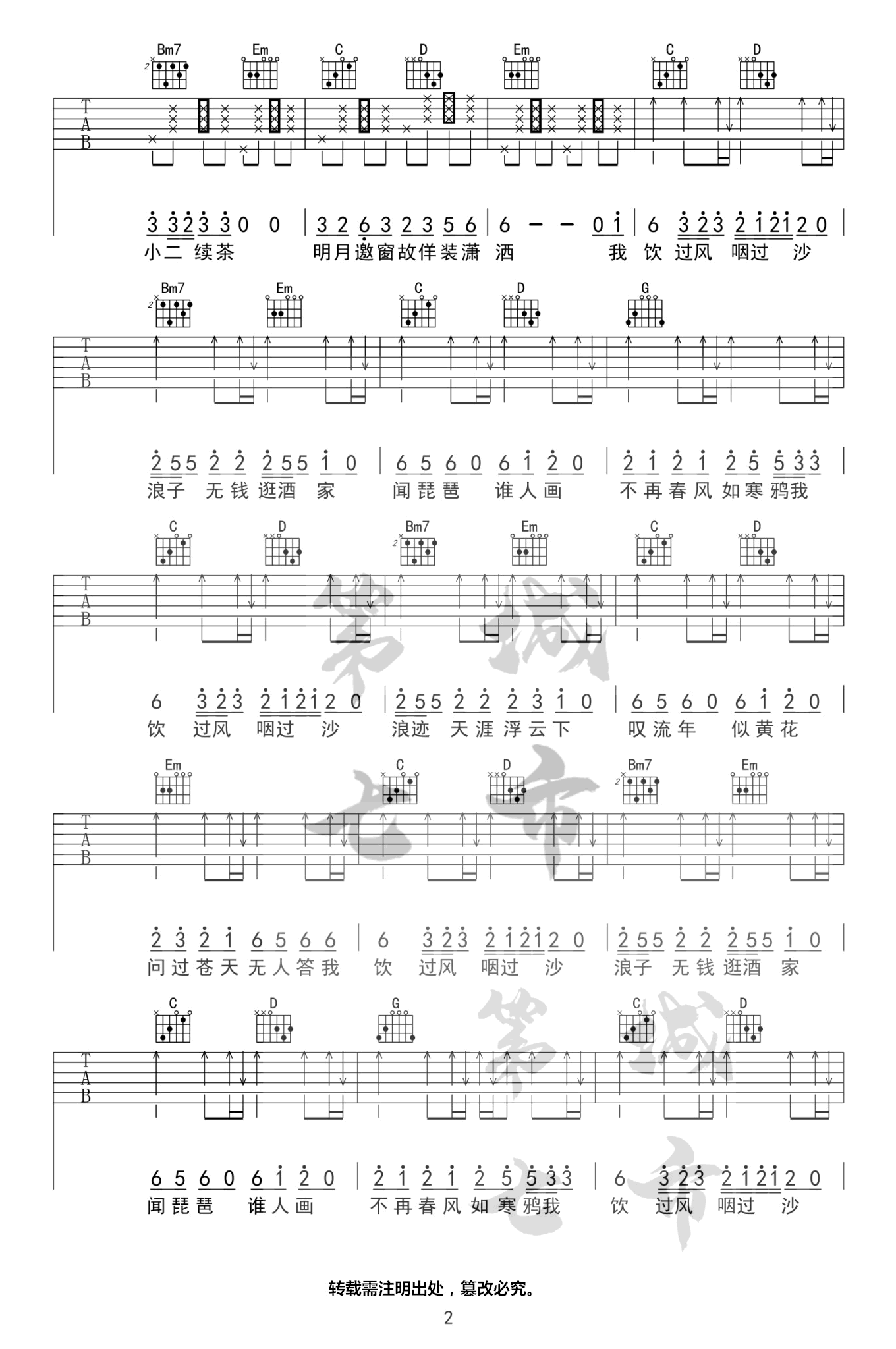 浪子闲话吉他谱预览图